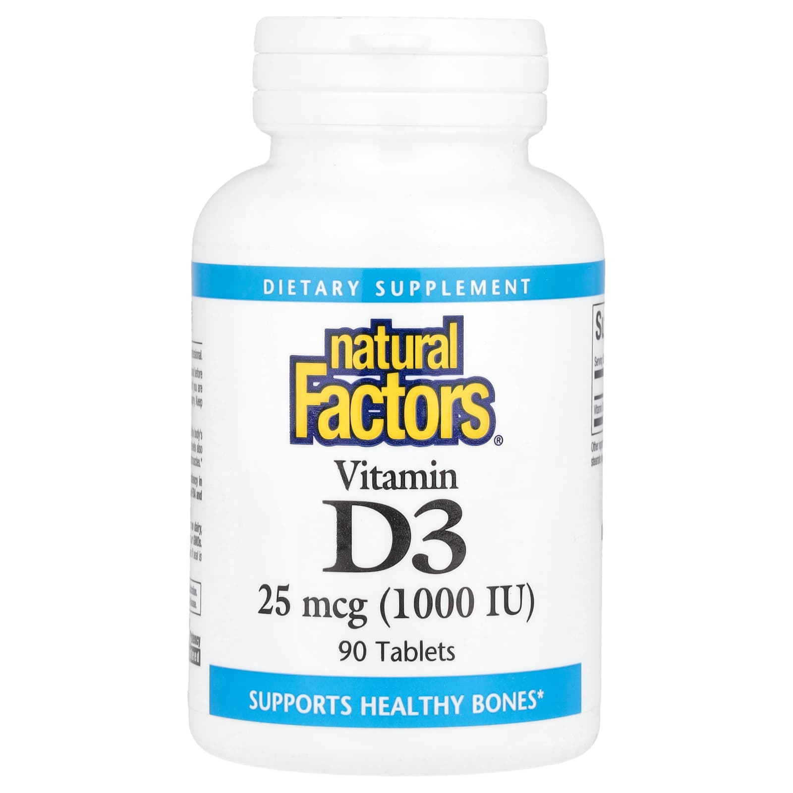 Natural Factors, Vitamin D3, 25 mcg (1,000 IU), 90 Tablets - Image 1