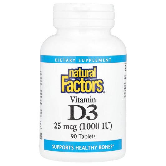 Natural Factors, Vitamin D3, 25 mcg (1,000 IU), 90 Tablets - Image 1