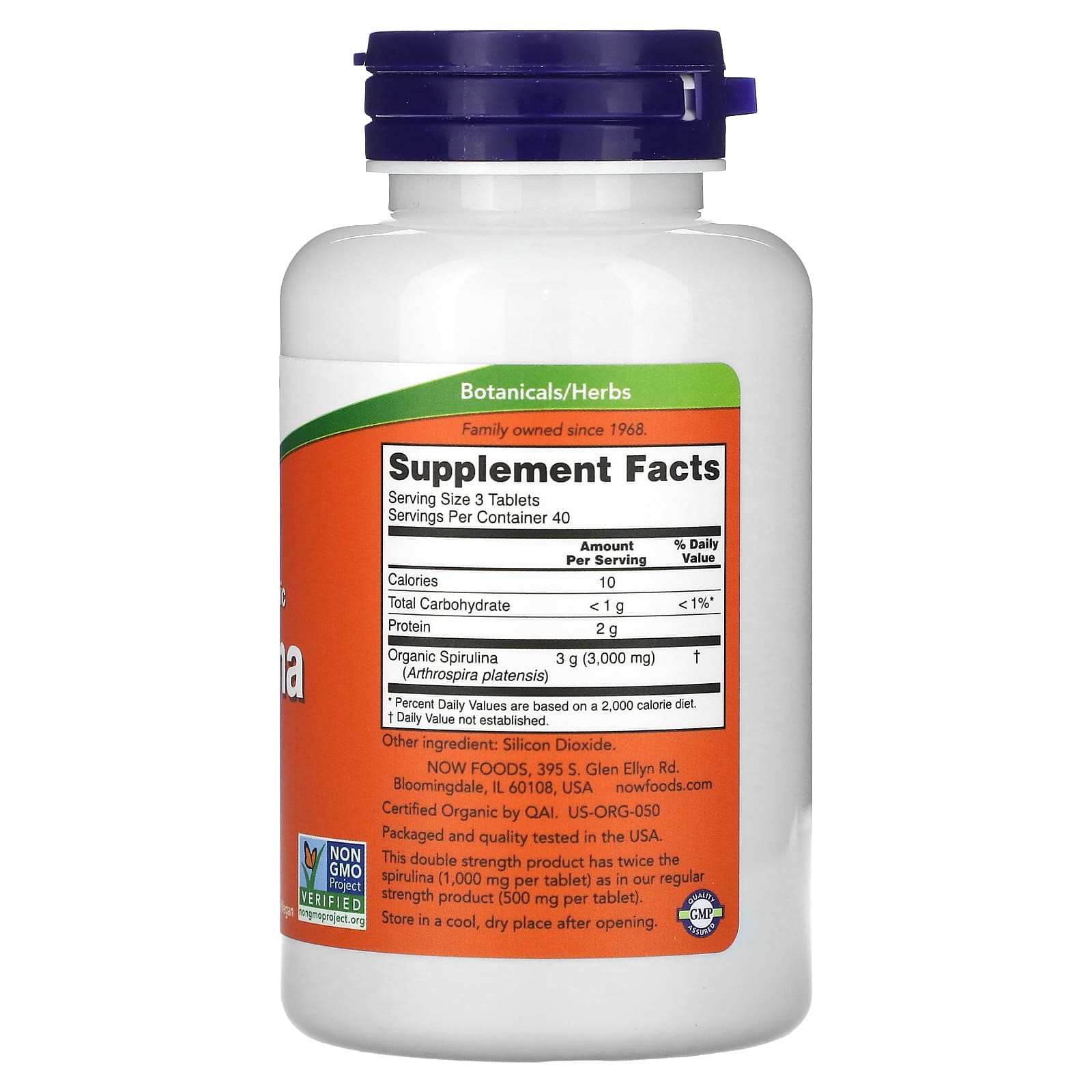NOW Foods, Certified Organic Spirulina, Double Strength, 1,000 mg, 120 Tablets - Image 2
