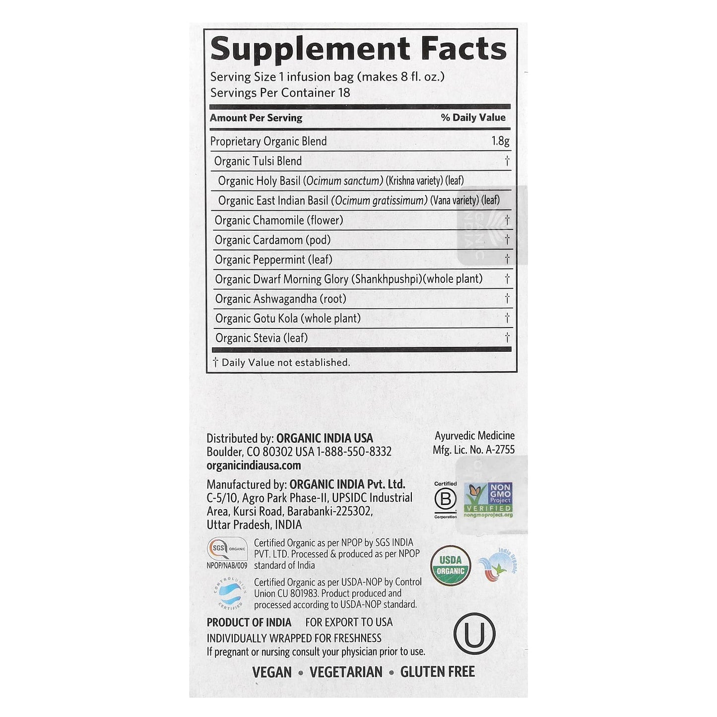 Organic India, Tulsi Tea, Sleep, Caffeine Free, 18 Infusion Bags, 1.14 oz (32.4 g) - Image 2
