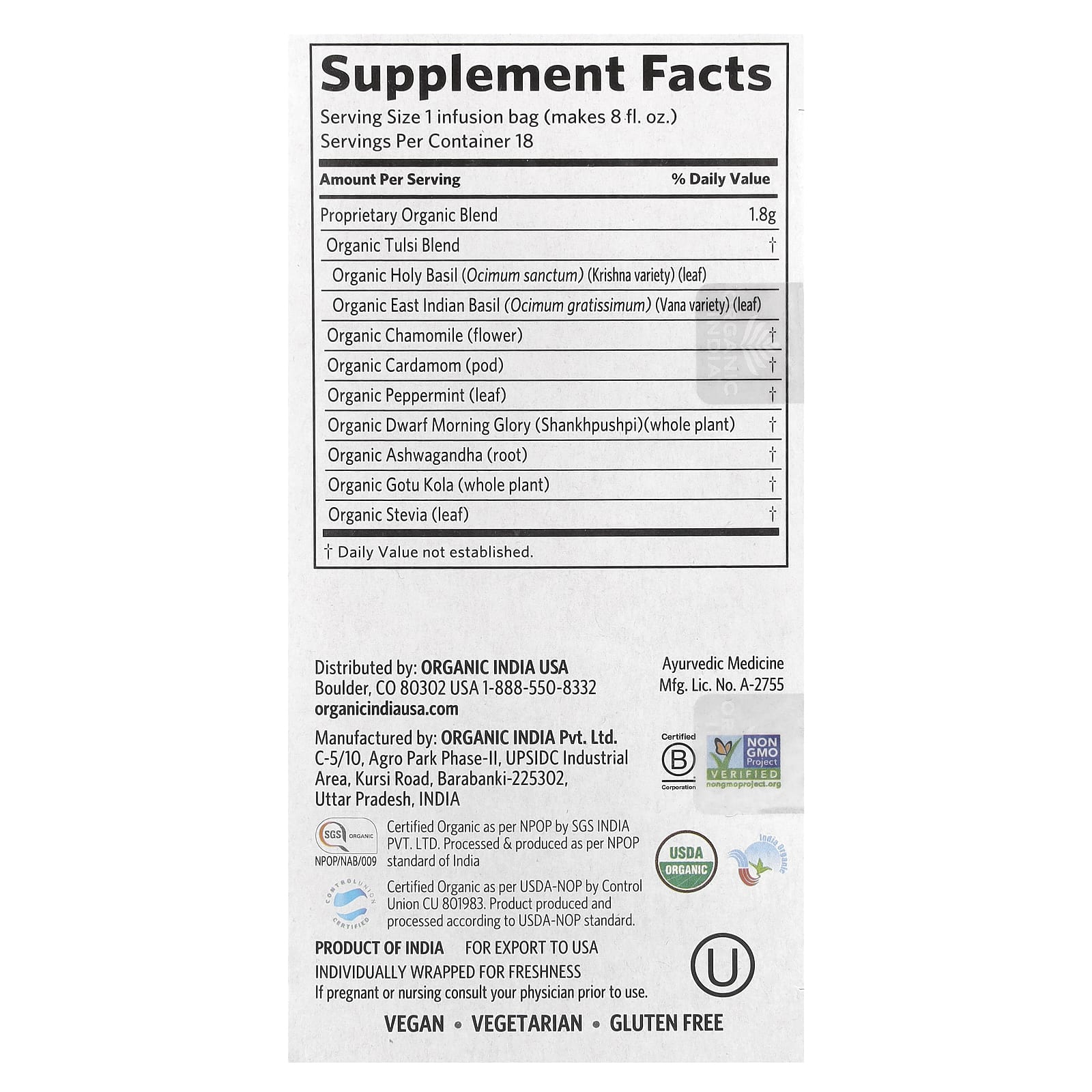 Organic India, Tulsi Tea, Sleep, Caffeine Free, 18 Infusion Bags, 1.14 oz (32.4 g) - Image 2