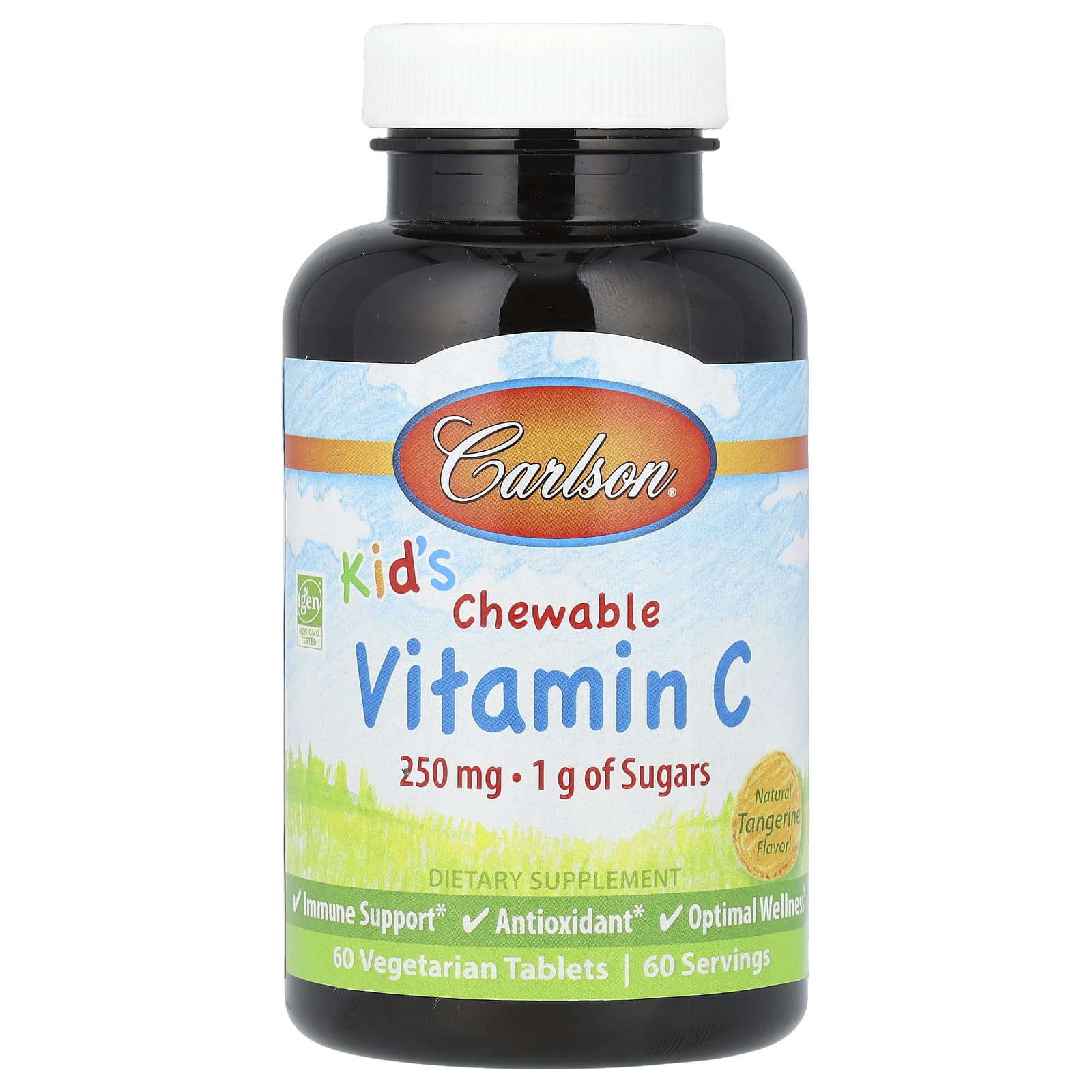Carlson Kid's Chewable Vitamin C - Natural Tangerine, 250mg, 60 Tablets - Image 1