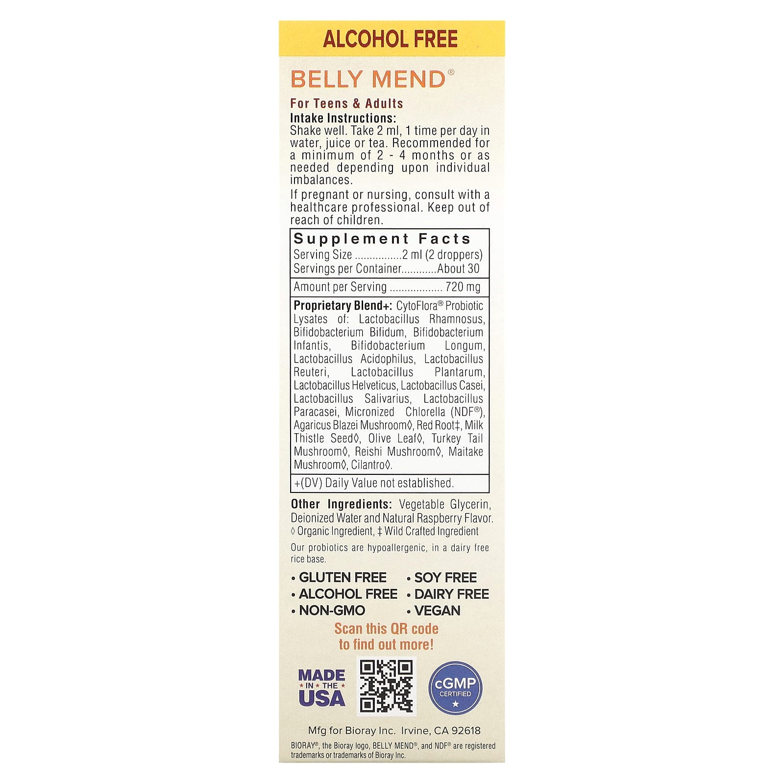 Belly Mend Gut Support Probiotic Blend by Bioray - 2 fl oz (60 ml) - Image 2