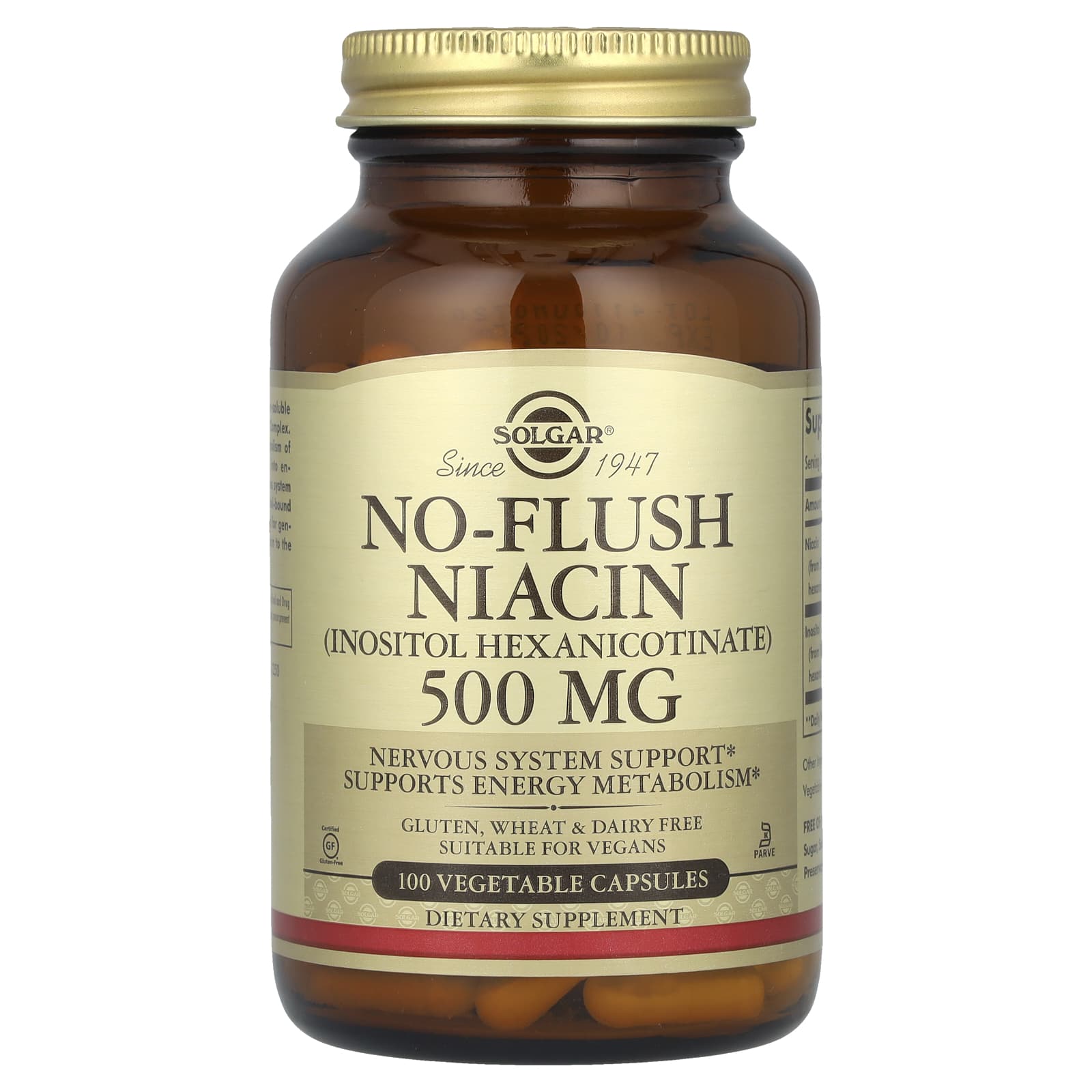 Solgar, No-Flush Niacin, 500 mg, 100 Vegetable Capsules - Image 1
