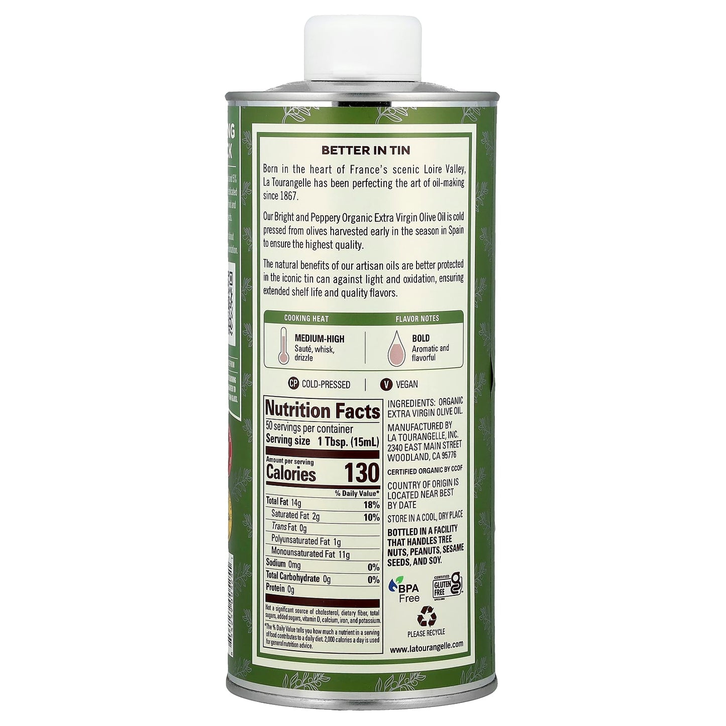 La Tourangelle, Organic Extra Virgin Olive Oil, Bright & Peppery, 25.4 fl oz (750 ml) - Image 2