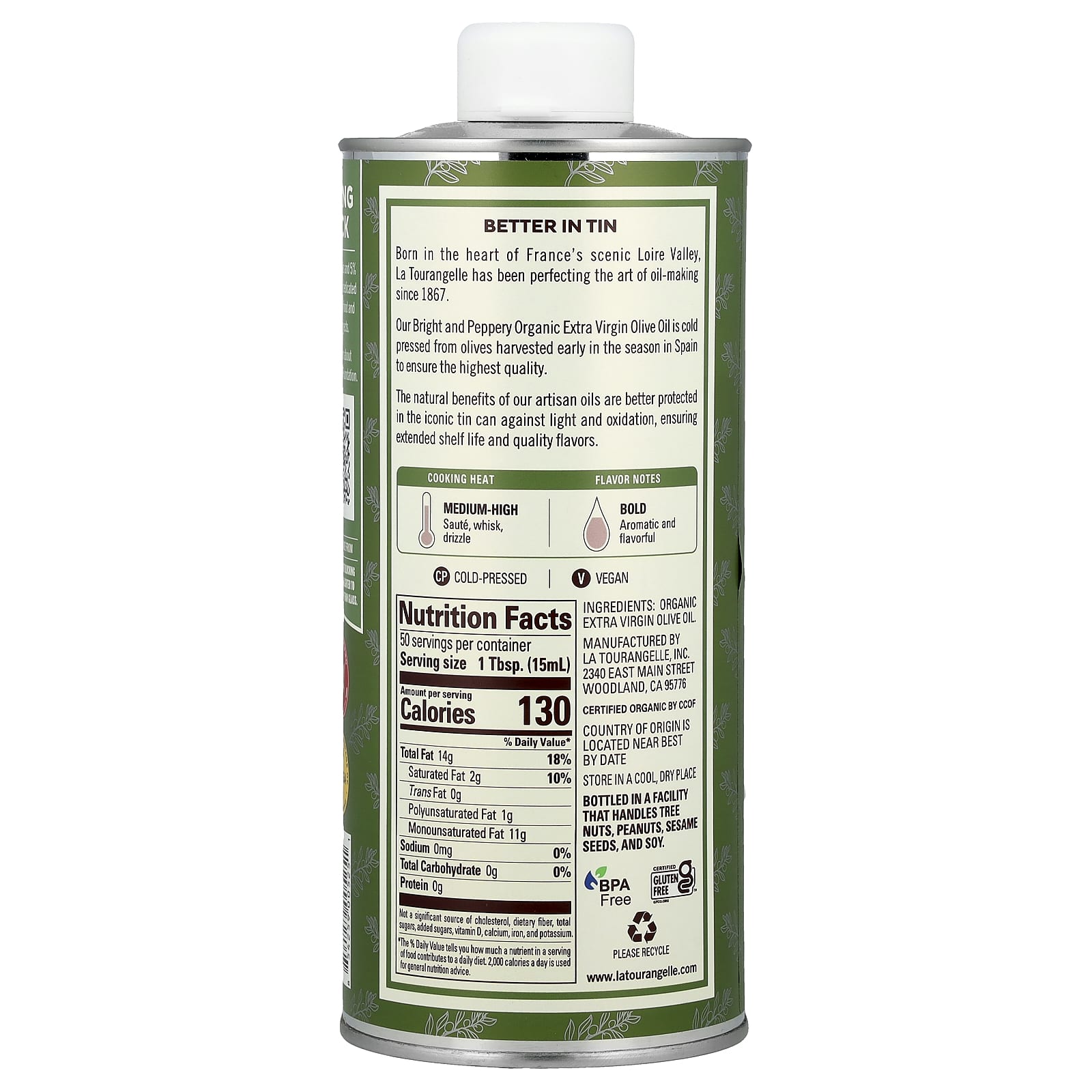 La Tourangelle, Organic Extra Virgin Olive Oil, Bright & Peppery, 25.4 fl oz (750 ml) - Image 2