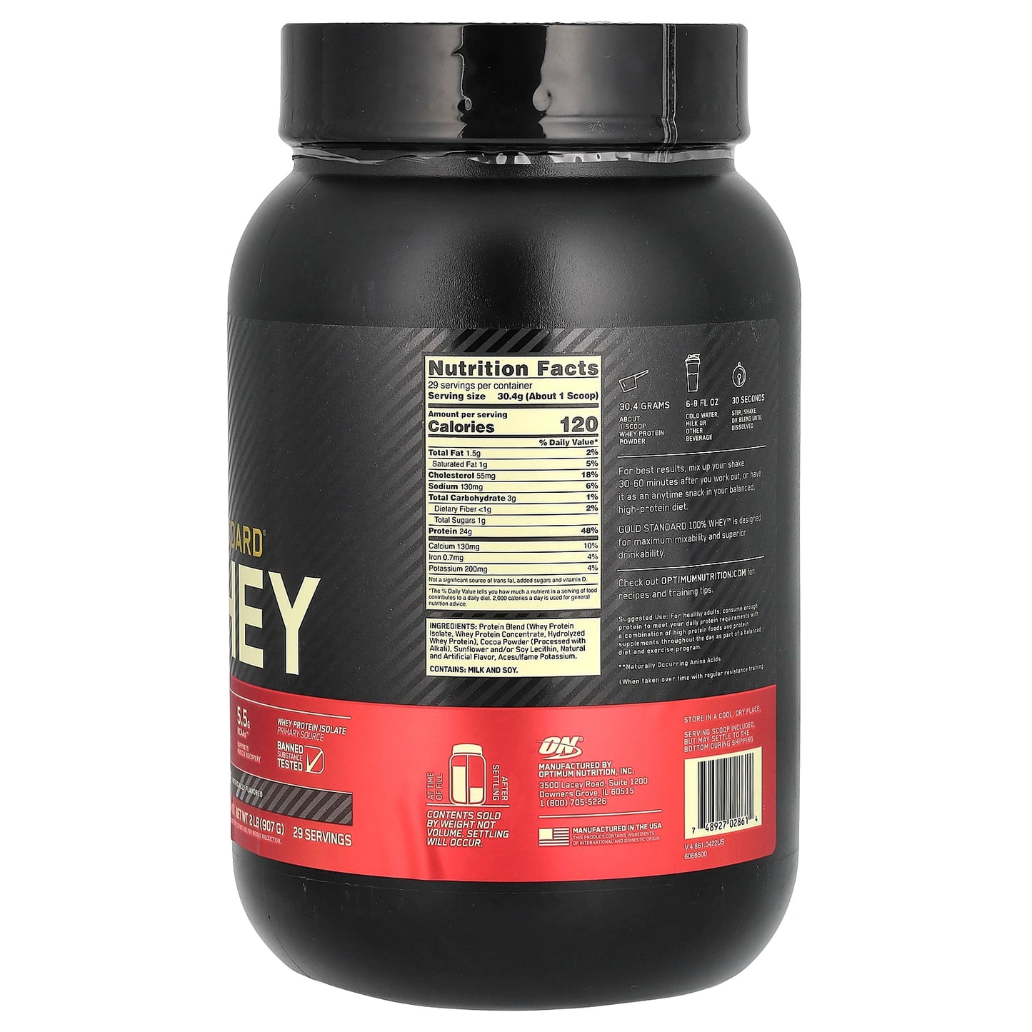 Optimum Nutrition, Gold Standard® 100% Whey, Double Rich Chocolate, 2 lb (907 g) - Image 2