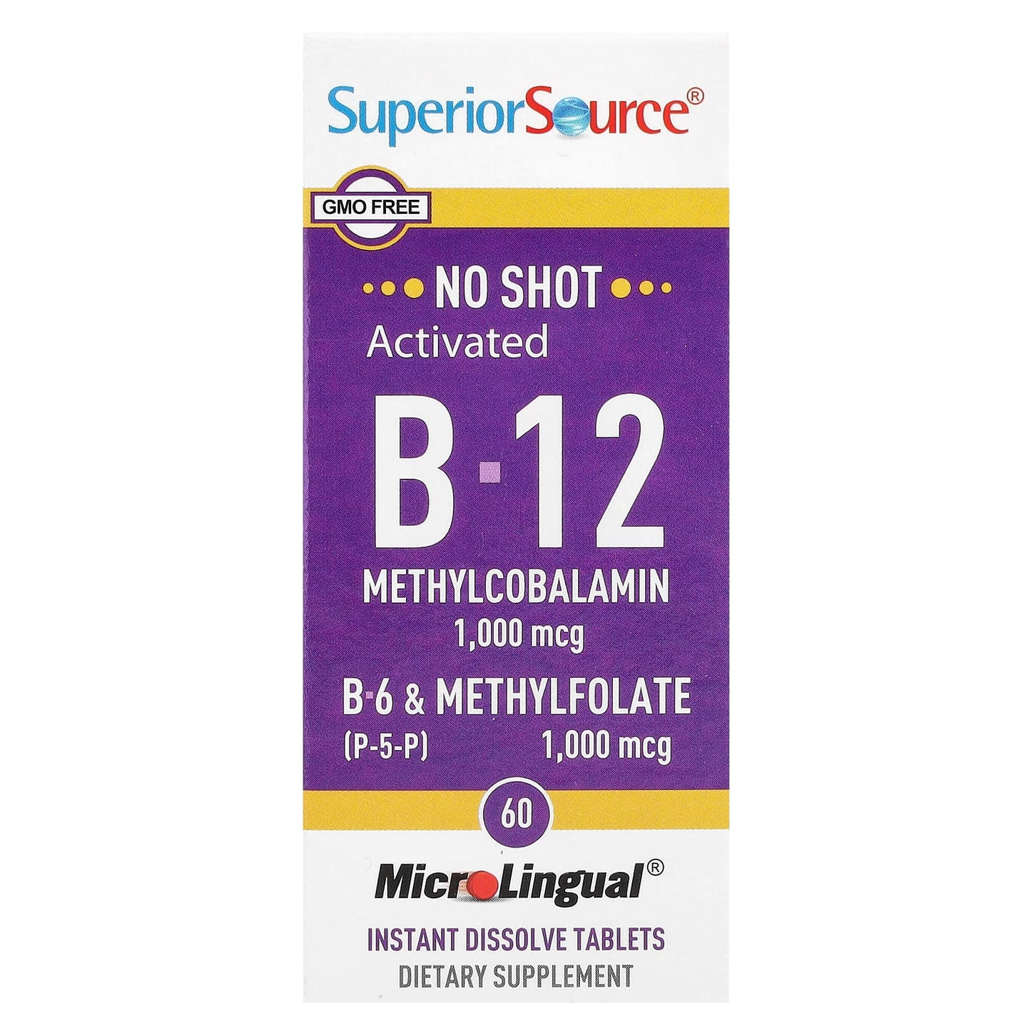 Superior Source, Activated B-12, Methylcobalamin, B-6 (P-5-P) & Methylfolate, 60 MicroLingual® Instant Dissolve Tablets - Image 1