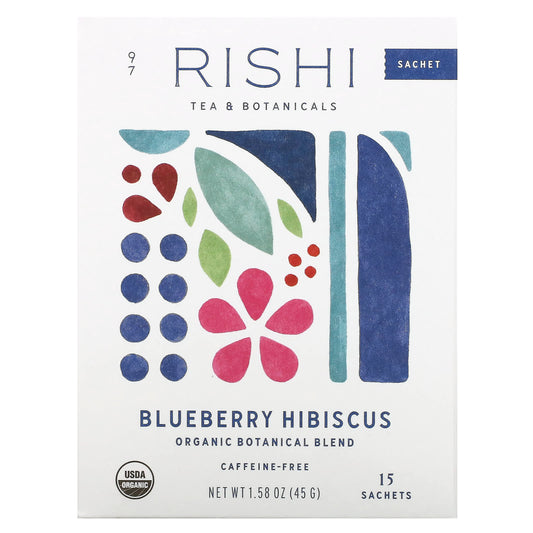 Rishi Tea, Organic Botanical Blend, Blueberry Hibiscus, Caffeine-Free, 15 Sachets, 1.58 oz (45 g) - Image 1