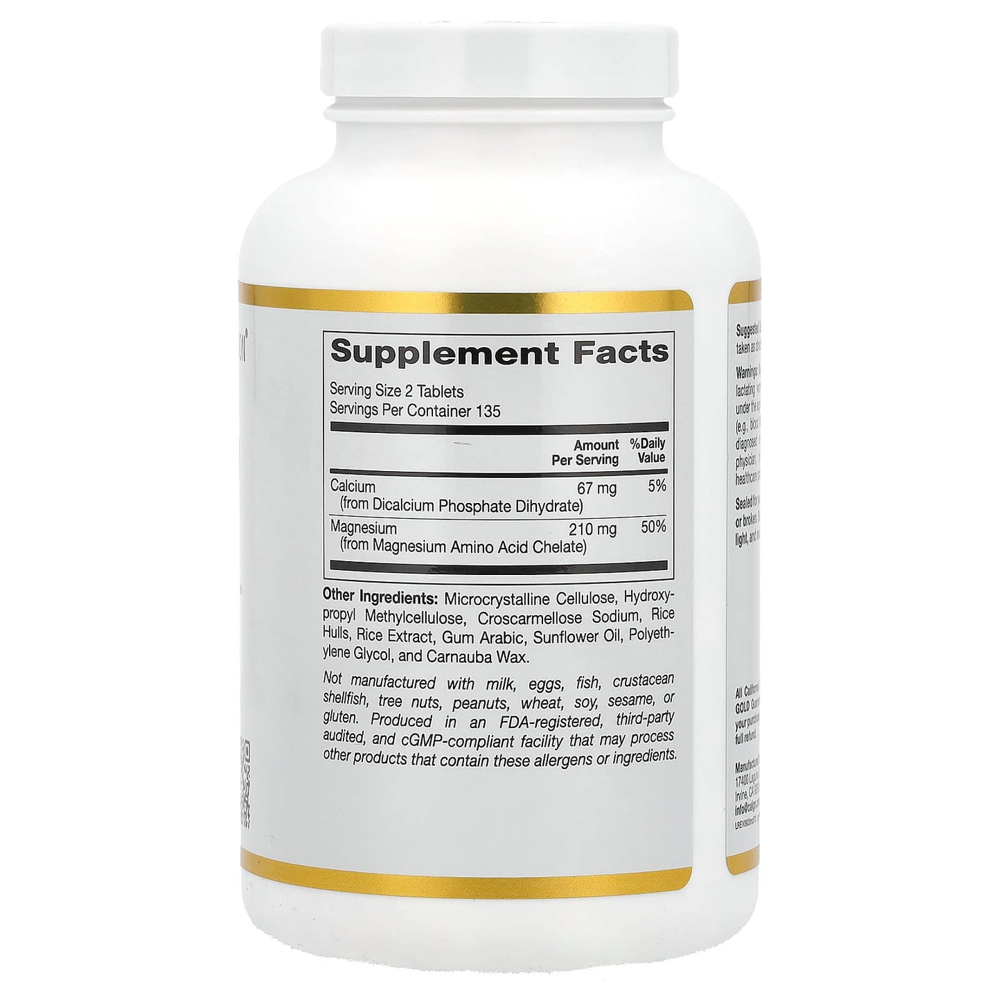 California Gold Nutrition Magnesium Chelate with Calcium Supplement, 270 Tablets - Image 2