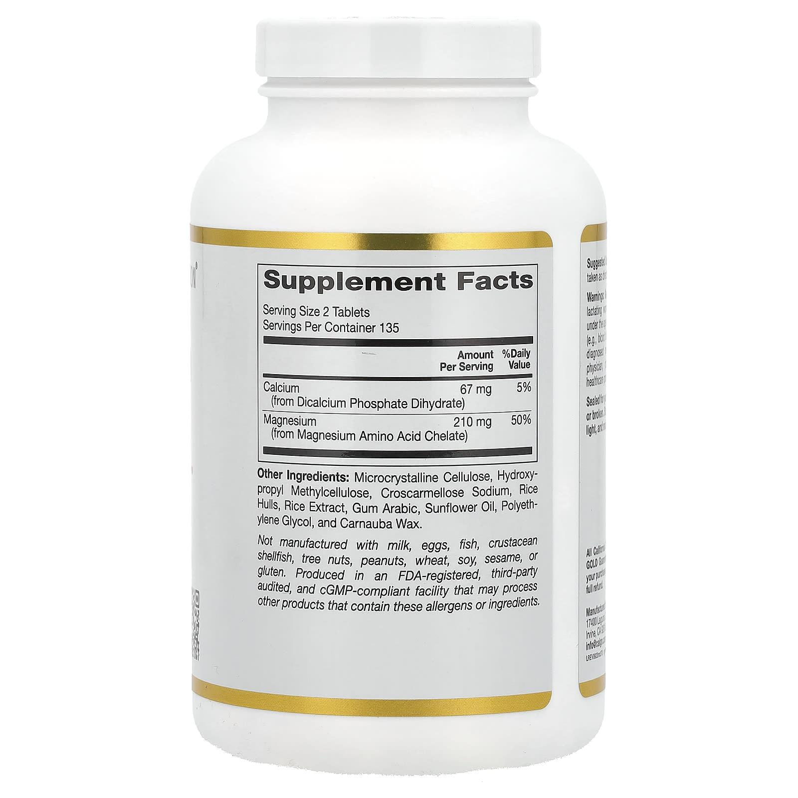 California Gold Nutrition Magnesium Chelate with Calcium Supplement, 270 Tablets - Image 2
