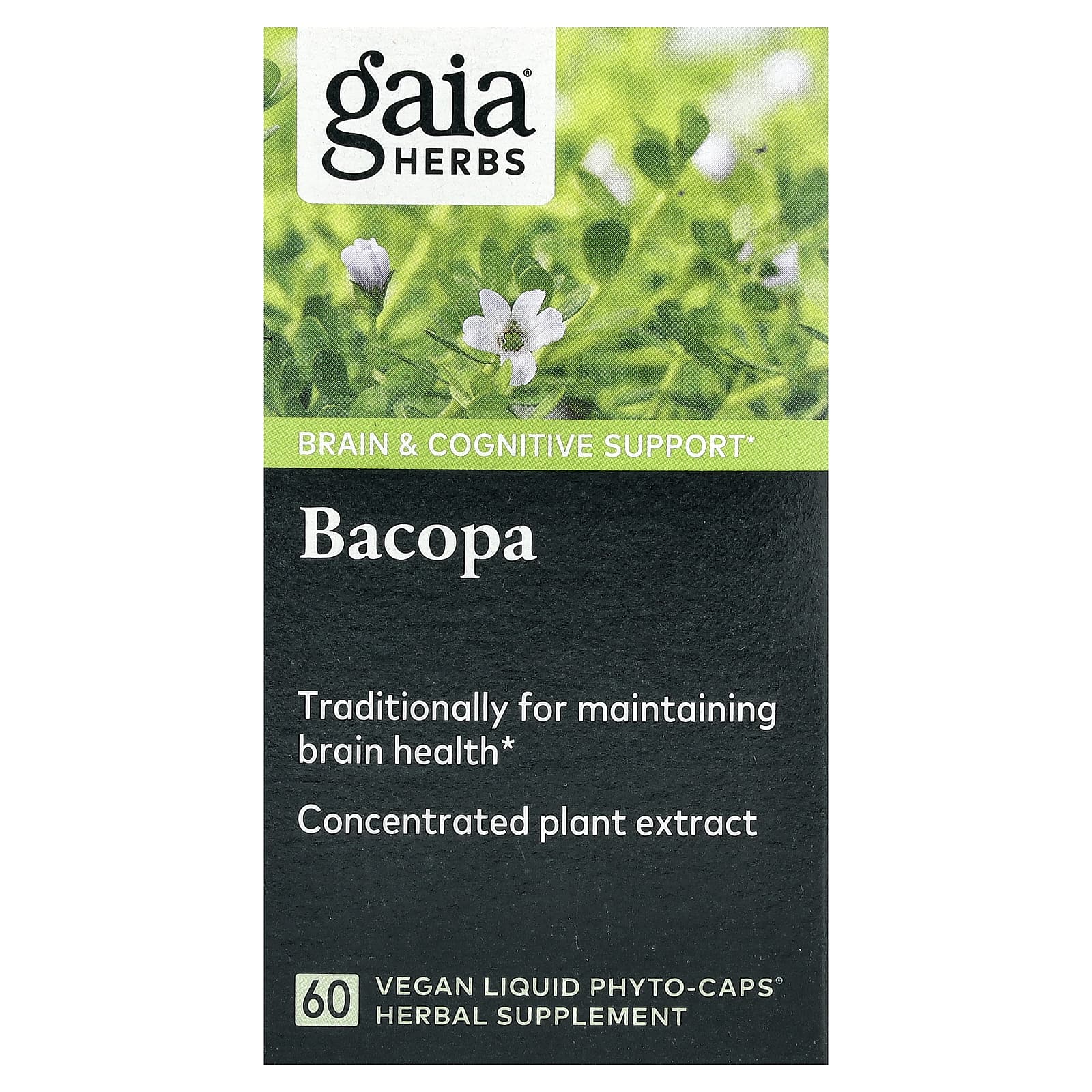 Bacopa Supplement for Brain Health - 60 Vegan Liquid Phyto-Caps by Gaia Herbs - Image 1