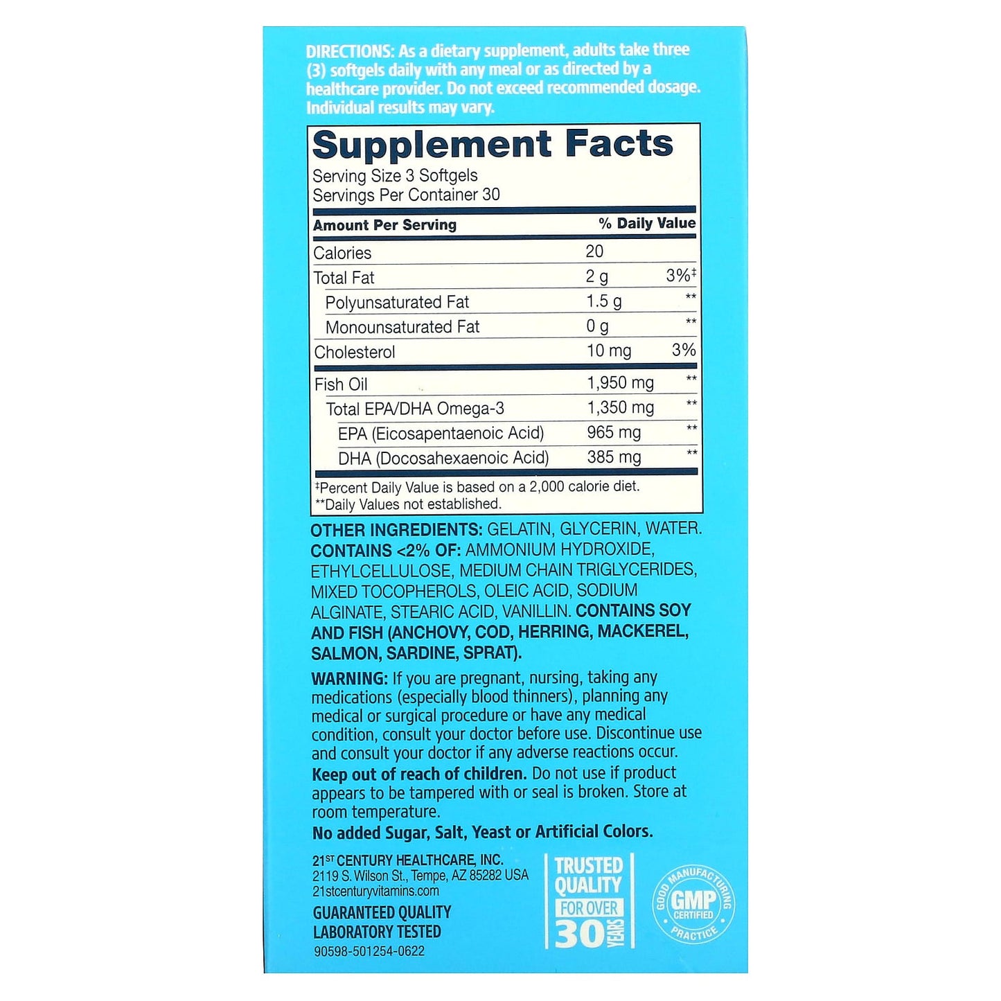21st Century Mega Omega 3 Fish Oil Supplement 90 Enteric Coated Softgels - Image 2
