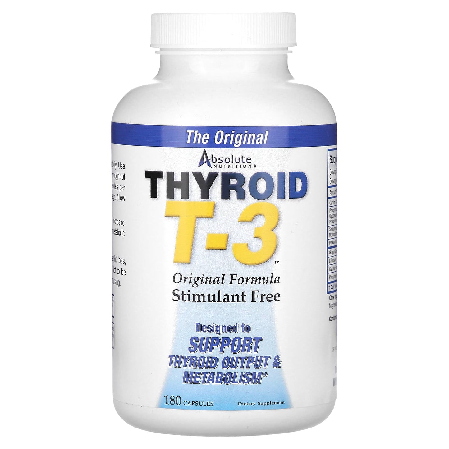 Thyroid T-3 Supplement by Absolute Nutrition - 180 Capsules - Image 1