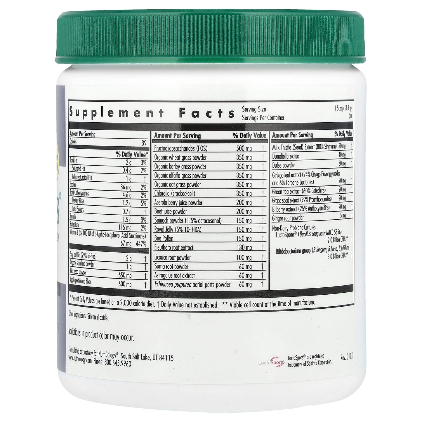 Nutricology, ProGreens® with Advanced Probiotic Formula, 9.27 oz (265 g) - Image 2