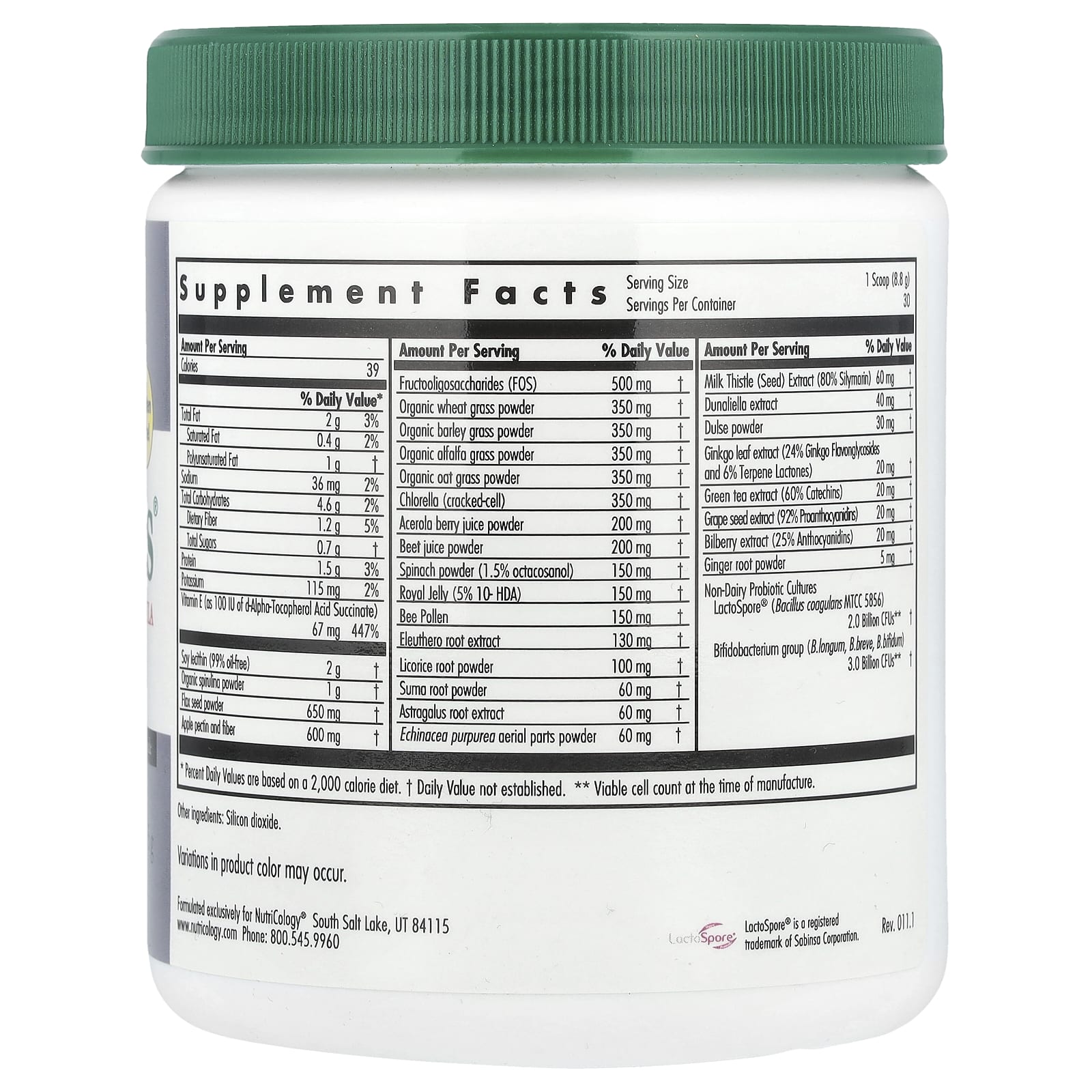 Nutricology, ProGreens® with Advanced Probiotic Formula, 9.27 oz (265 g) - Image 2