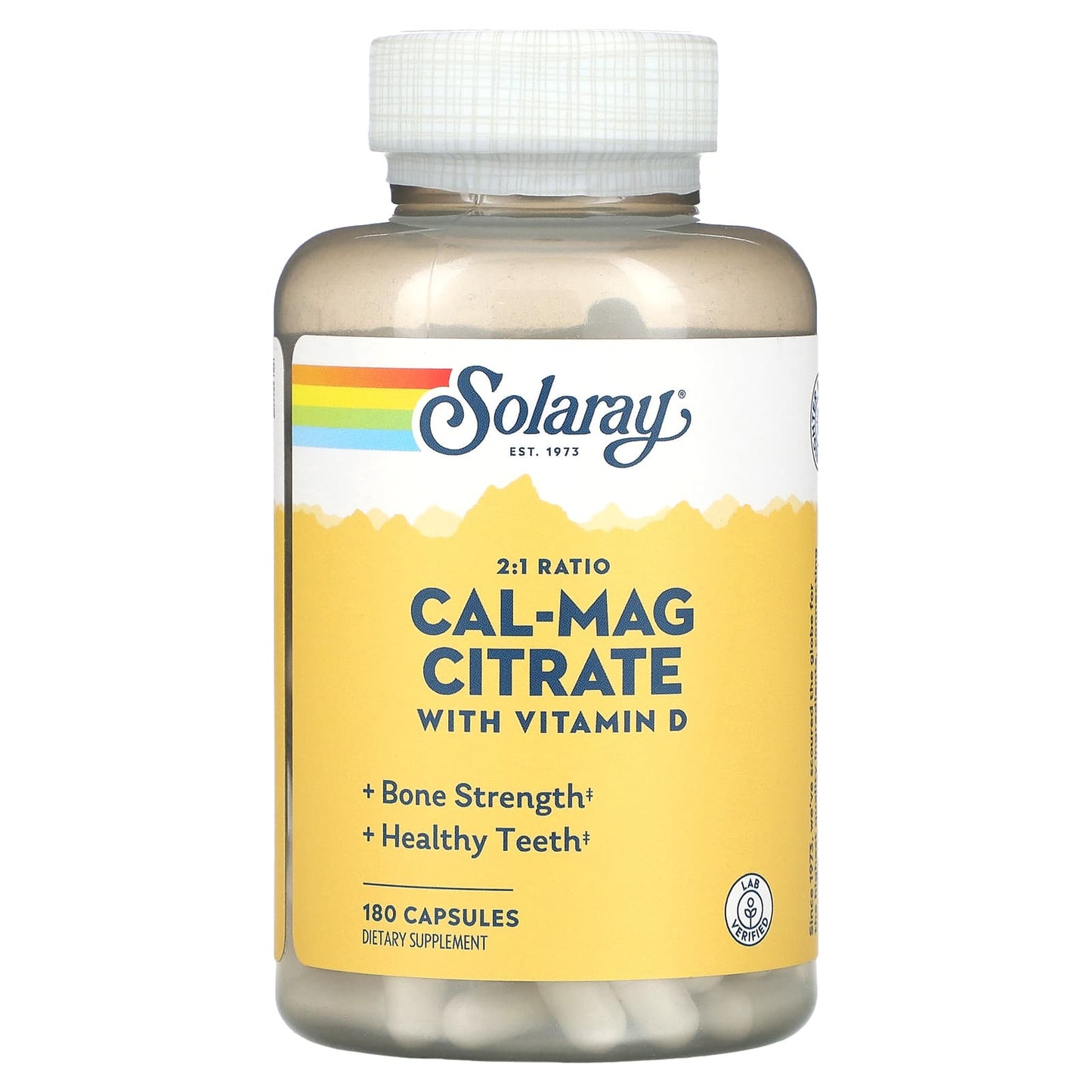 Solaray, Cal-Mag Citrate with Vitamin D-3, 2:1 Ratio , 180 Capsules - Image 1