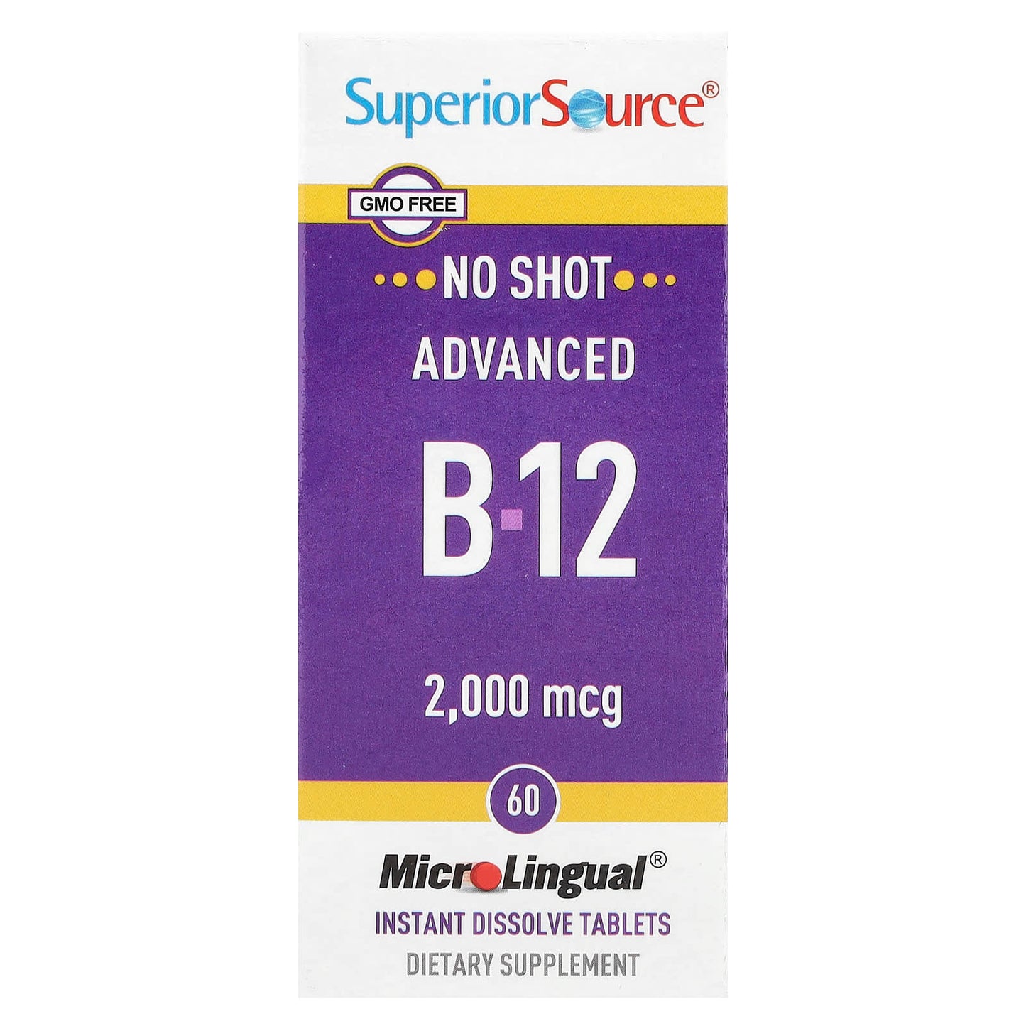 Superior Source, Advanced B-12, 2,000 mcg, 60 MicroLingual® Instant Dissolve Tablets - Image 1