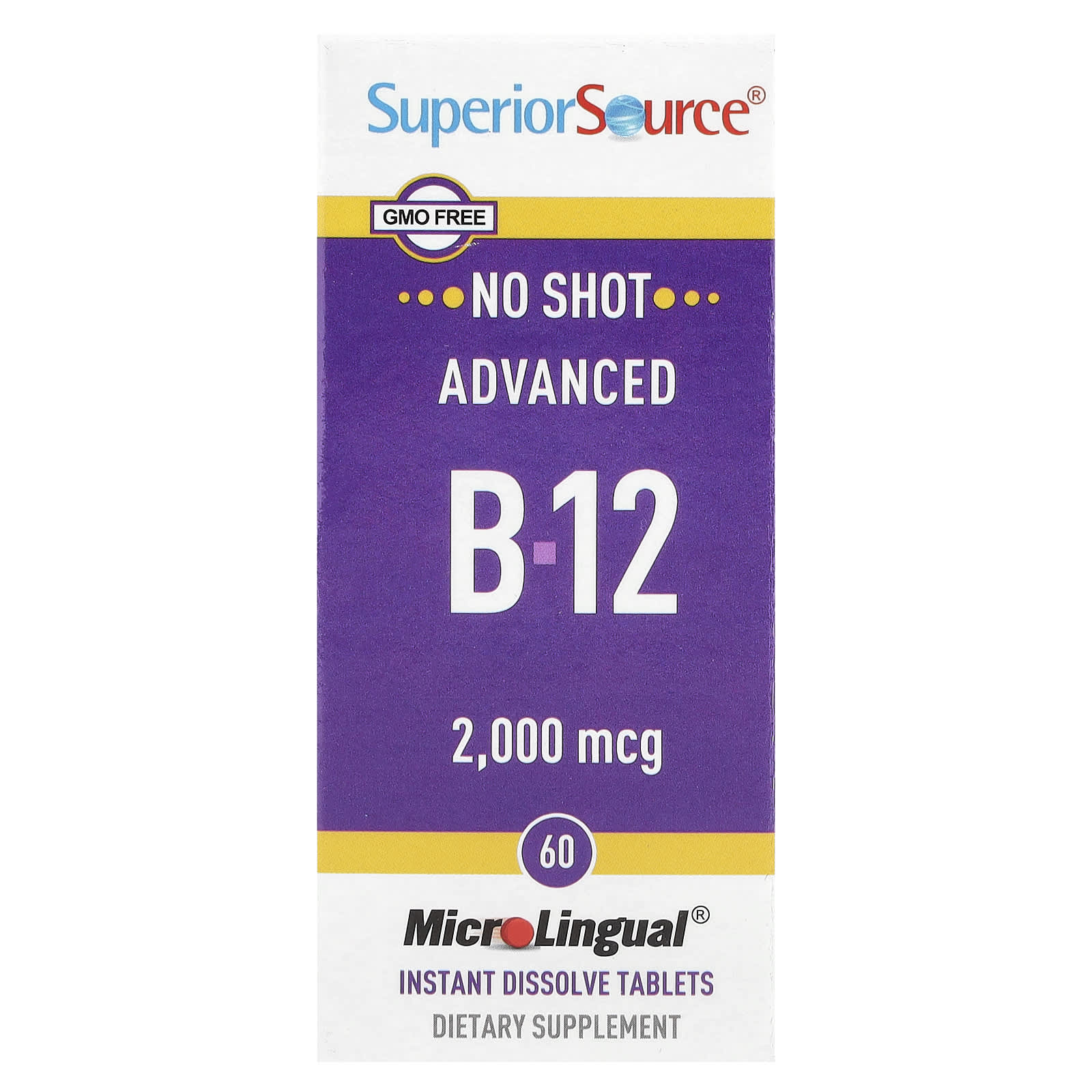 Superior Source, Advanced B-12, 2,000 mcg, 60 MicroLingual® Instant Dissolve Tablets - Image 1
