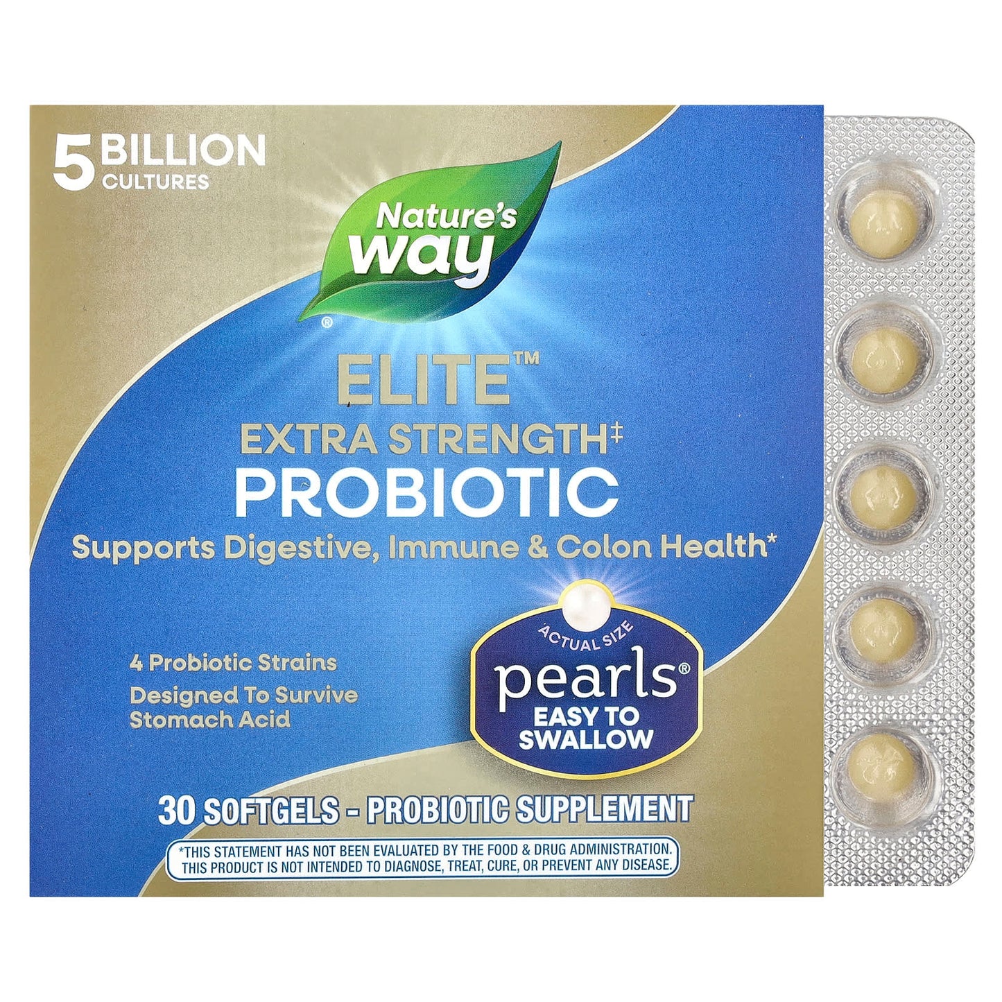 Nature's Way, Pearls® Elite™ Extra Strength Probiotic , 5 Billion CFU, 30 Softgels - Image 1