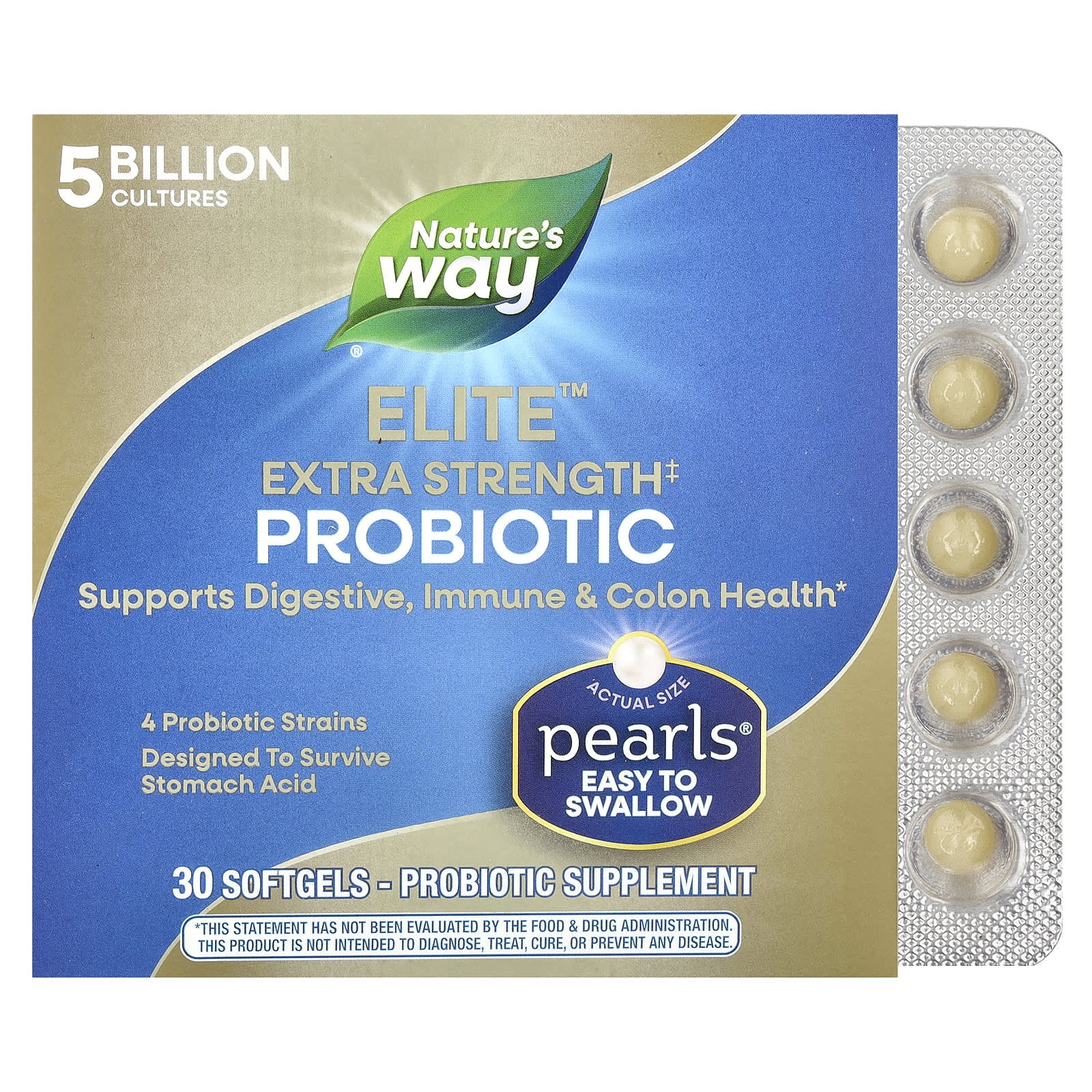 Nature's Way, Pearls® Elite™ Extra Strength Probiotic , 5 Billion CFU, 30 Softgels - Image 1