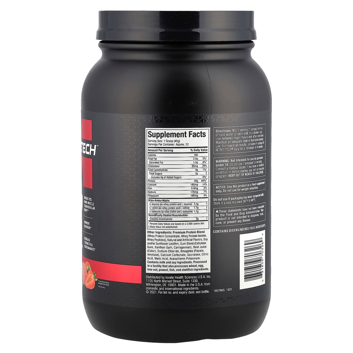 MuscleTech, Nitro-Tech™ Whey Protein, Strawberry, 2.2 lbs (998 g) - Image 2