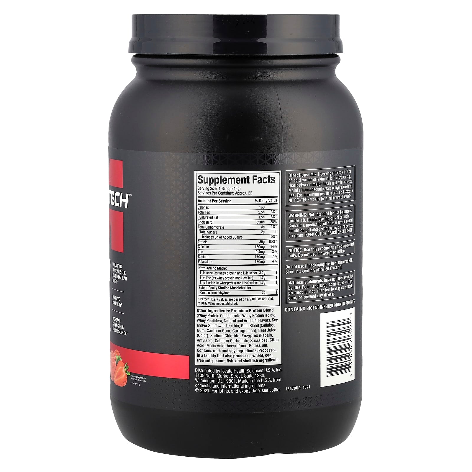 MuscleTech, Nitro-Tech™ Whey Protein, Strawberry, 2.2 lbs (998 g) - Image 2