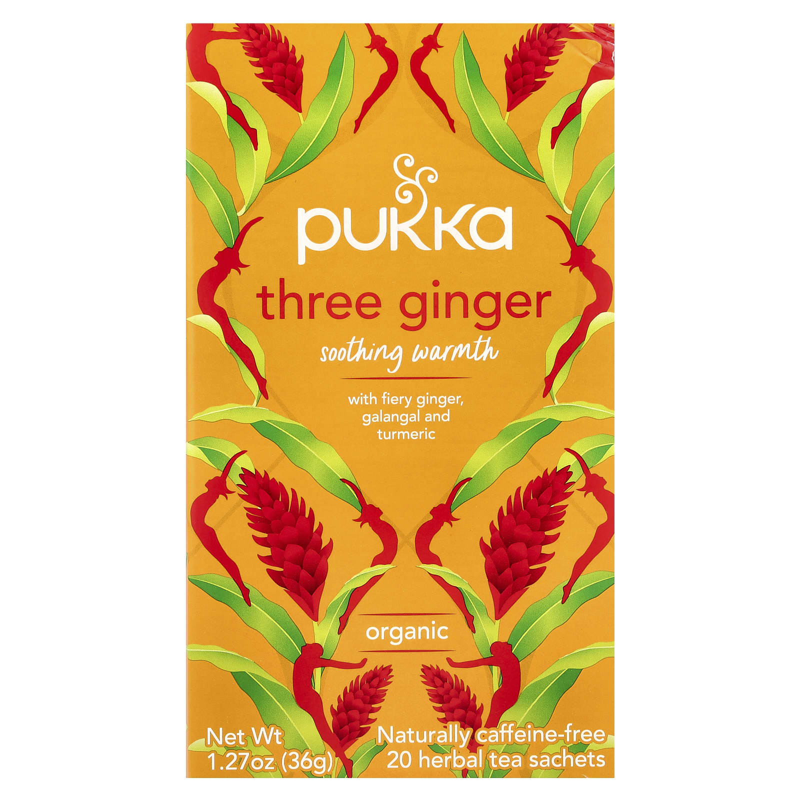 Pukka Herbs, Organic Herbal Tea, Three Ginger, Caffeine Free, 20 Sachets, 1.27 oz (36 g) - Image 1