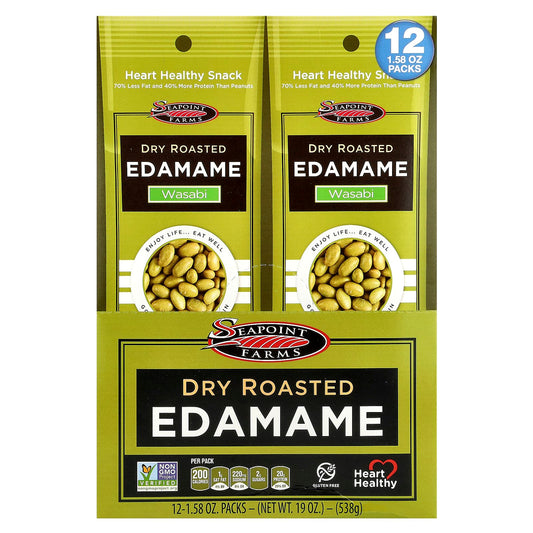 Seapoint Farms, Dry Roasted Edamame, Wasabi, 12 Packs, 1.58 oz (45 g) Each - Image 1
