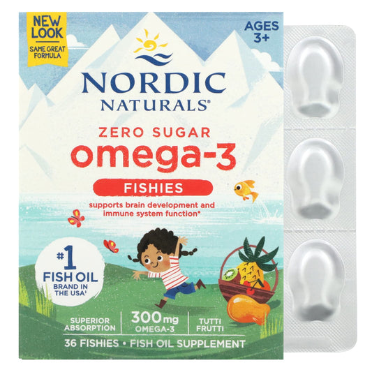 Nordic Naturals, Omega-3 Fishies, Zero Sugar, Ages 3+, Tutti Frutti, 300 mg, 36 Fishies - Image 1