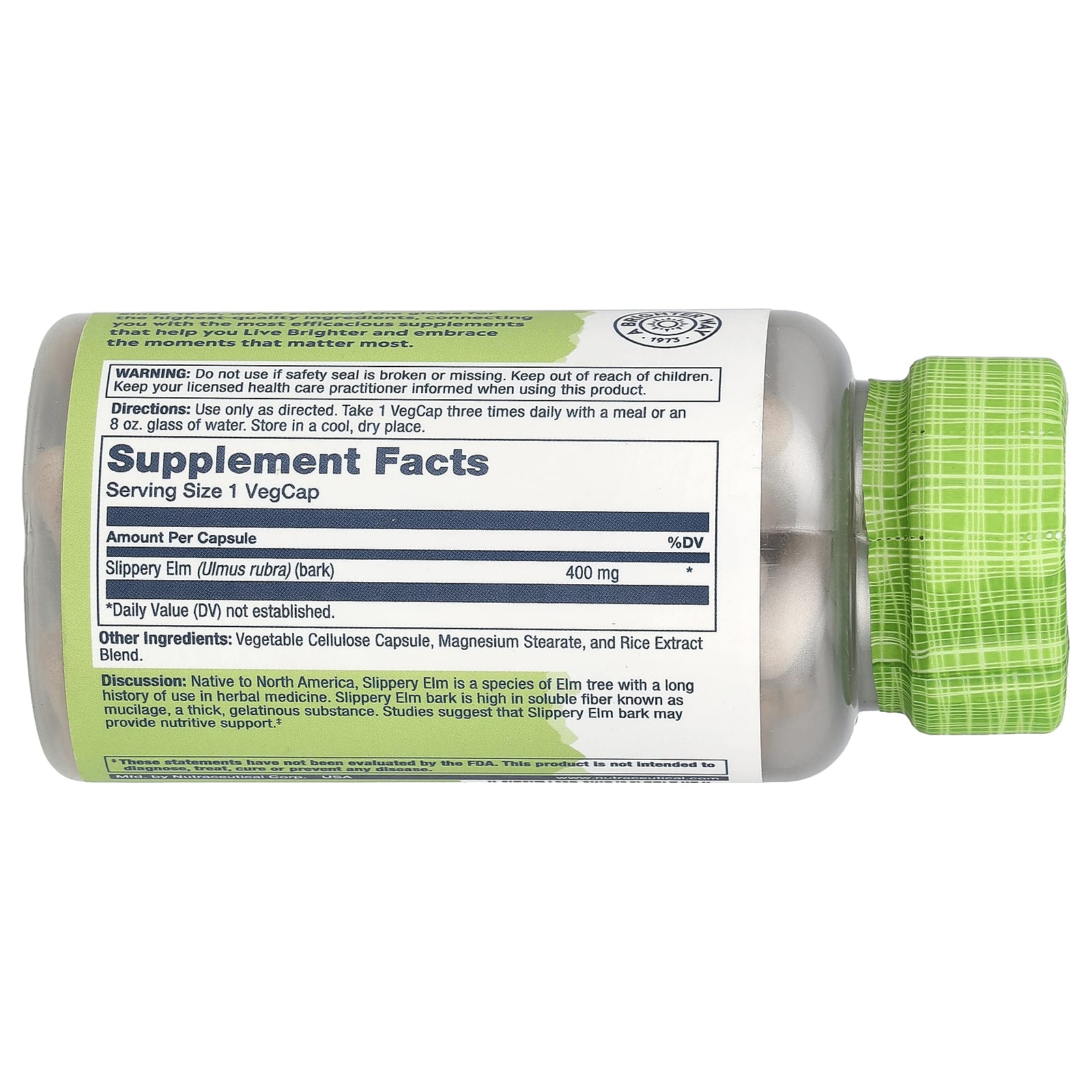 Solaray, True Herbs, Slippery Elm, 400 mg, 100 VegCaps - Image 2