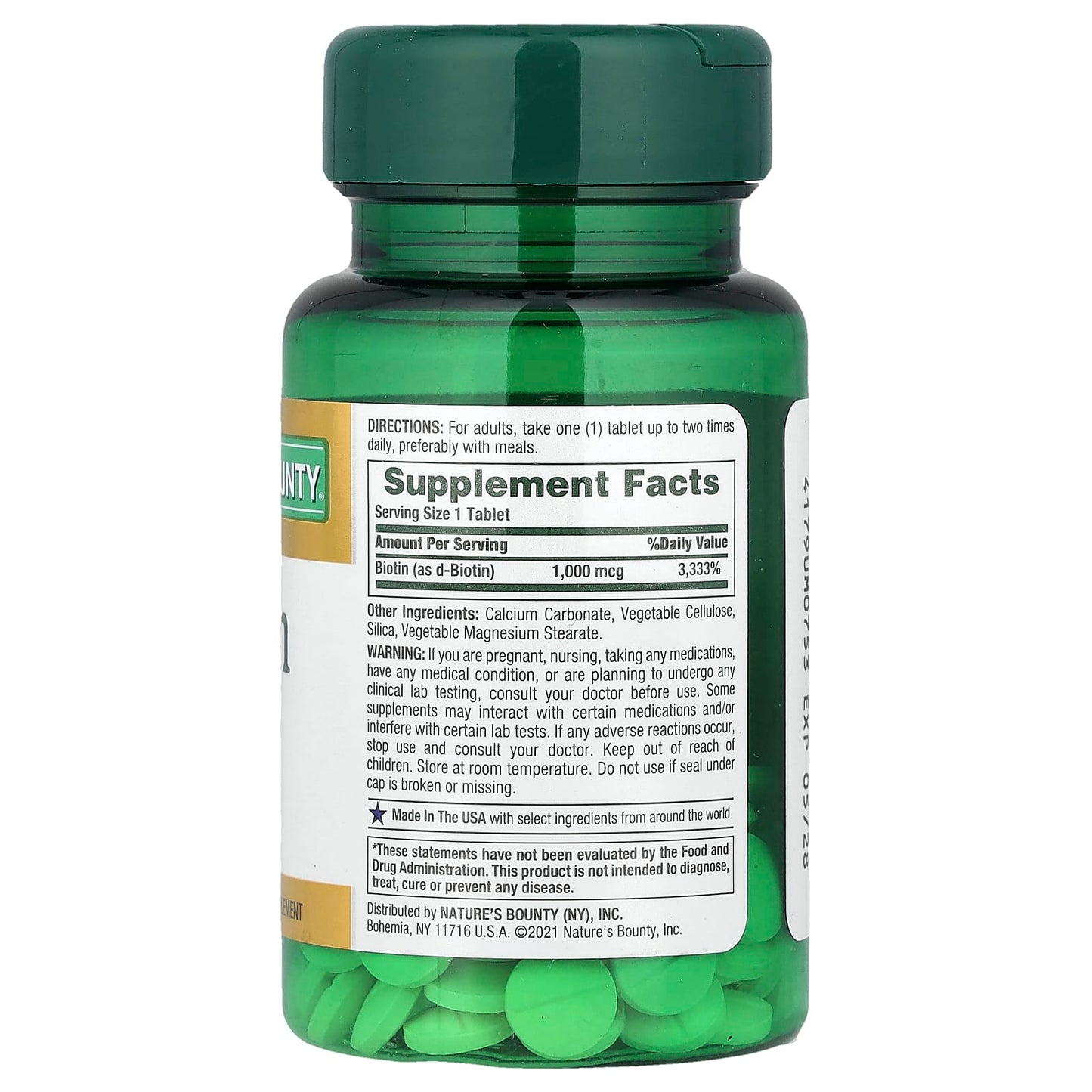 Nature's Bounty, Biotin, 1,000 mcg, 100 Coated Tablets - Image 2
