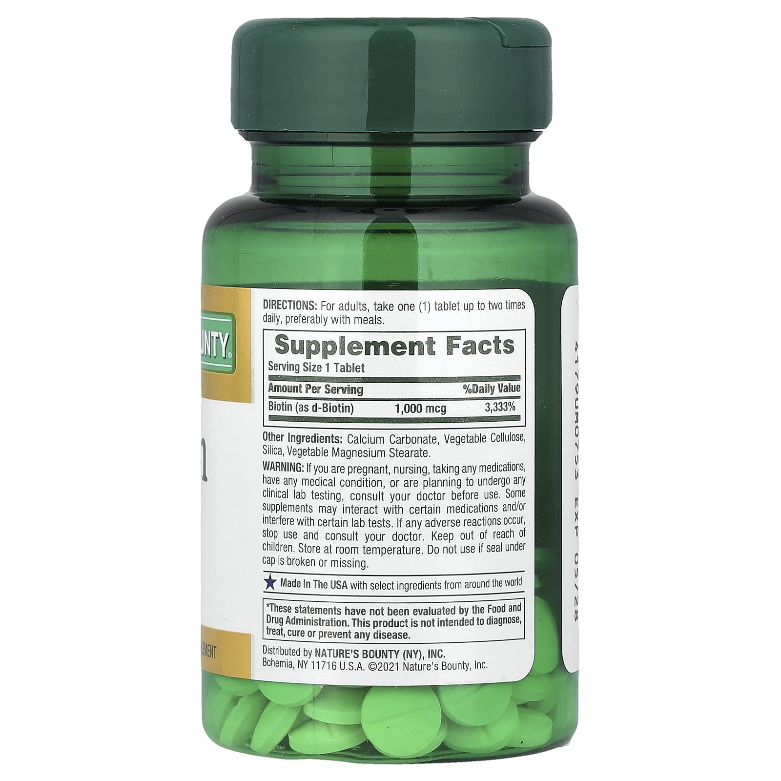 Nature's Bounty, Biotin, 1,000 mcg, 100 Coated Tablets - Image 2