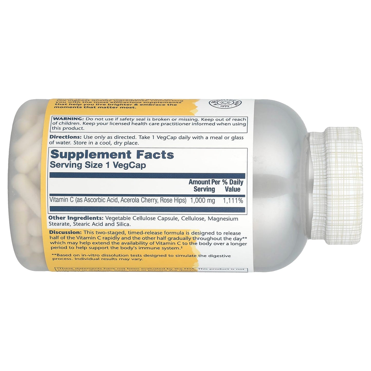 Solaray, Timed Release Vitamin C with Rose Hips & Acerola, 1,000 mg, 250 VegCaps - Image 2