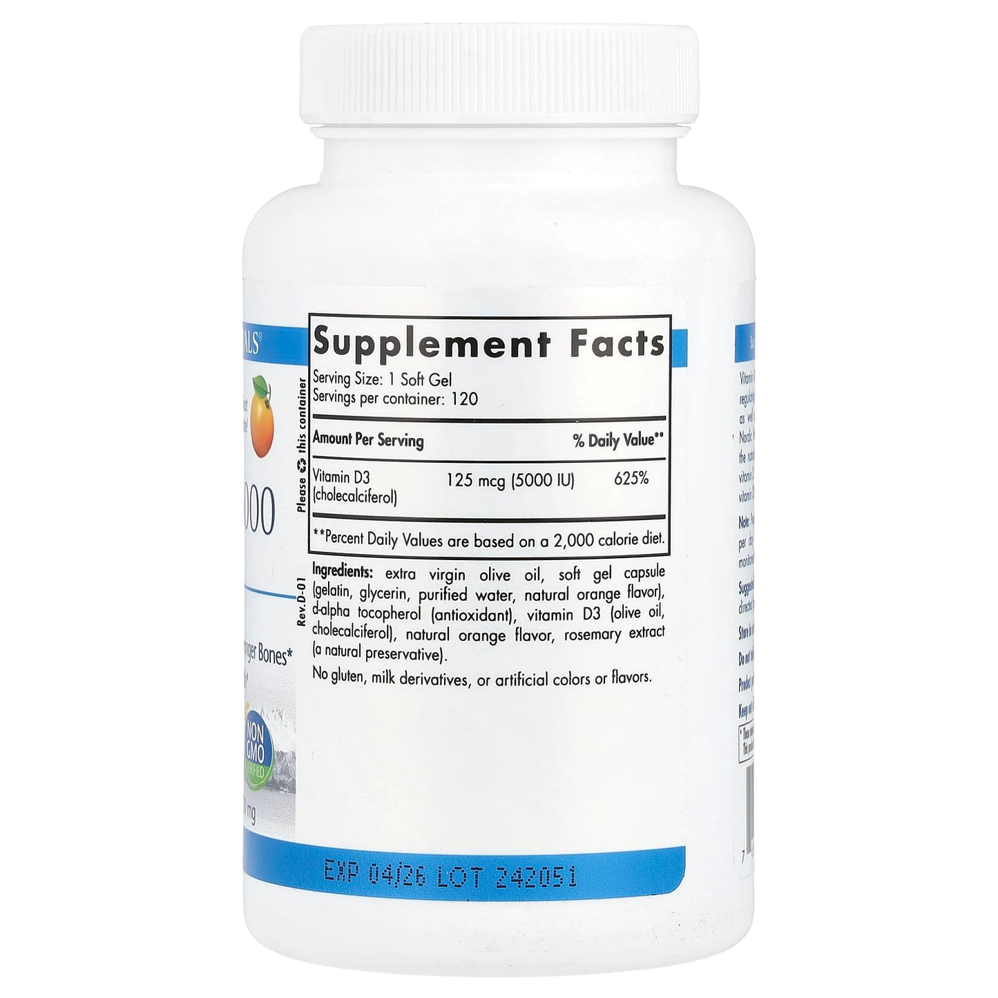 Nordic Naturals, Vitamin D3 5000, Orange, 5,000 IU, 120 Soft Gels - Image 2