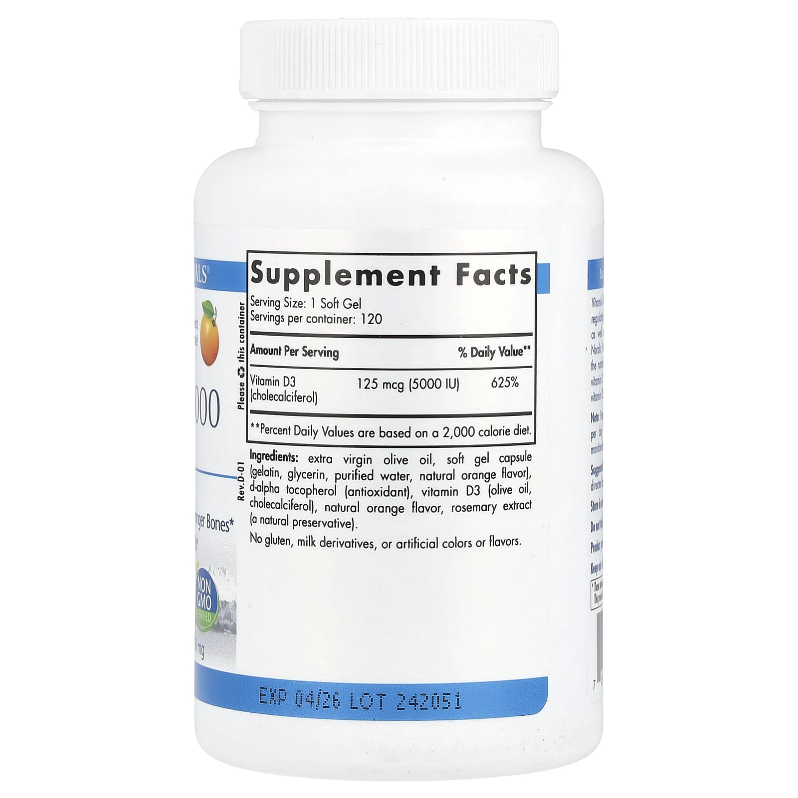 Nordic Naturals, Vitamin D3 5000, Orange, 5,000 IU, 120 Soft Gels - Image 2