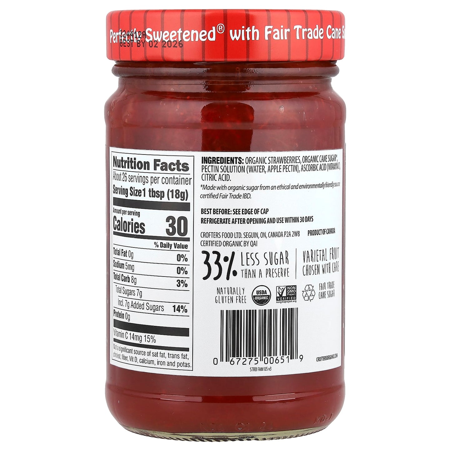 Strawberry Organic Premium Spread by Crofter's Organic, USDA Certified 16.5 oz - Image 2