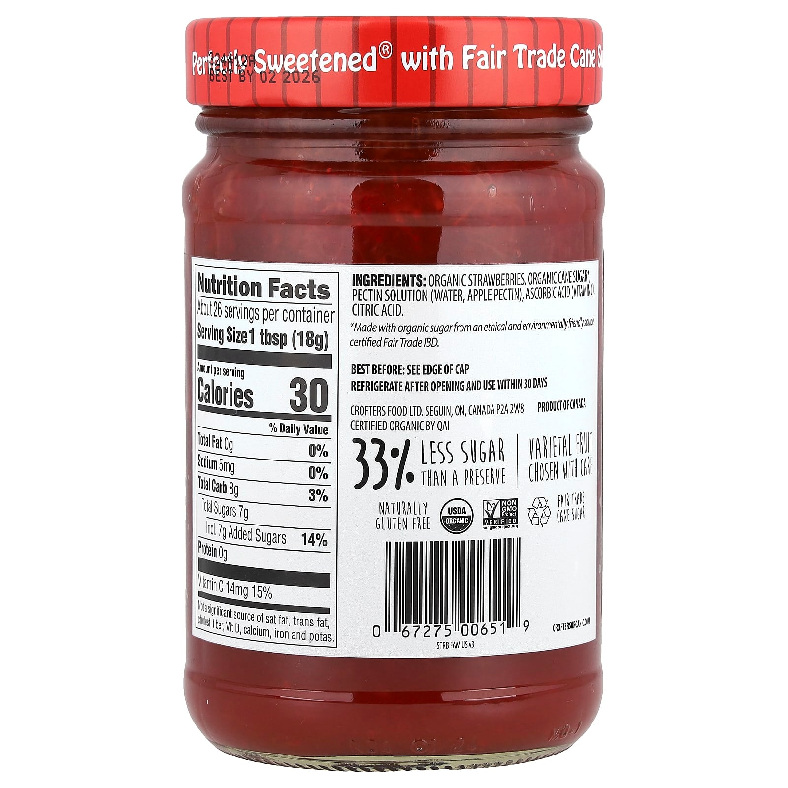 Strawberry Organic Premium Spread by Crofter's Organic, USDA Certified 16.5 oz - Image 2