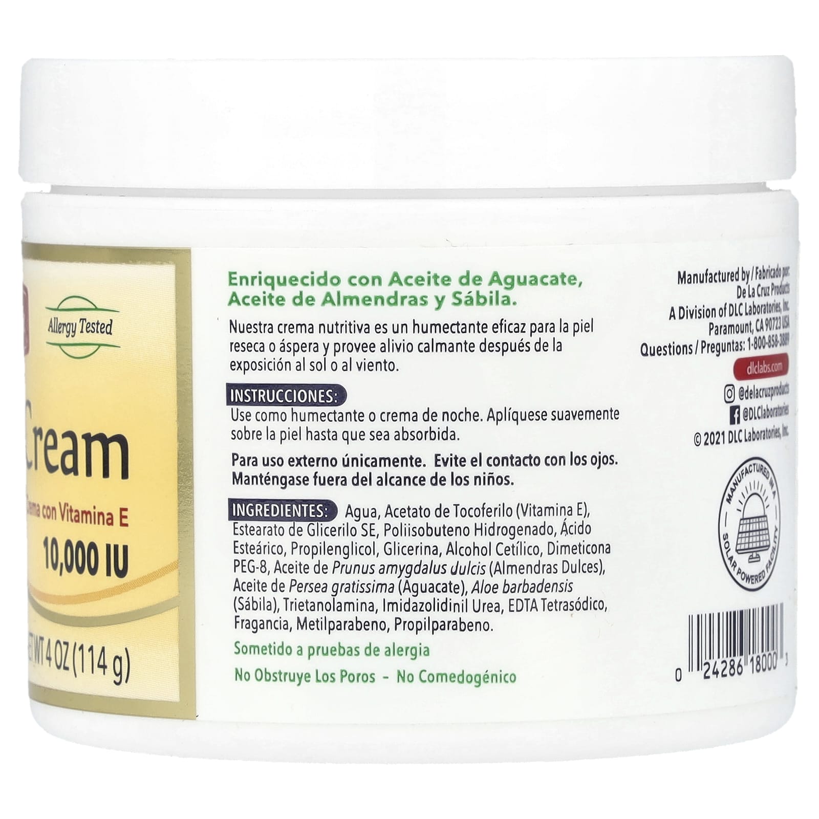 De La Cruz Vitamin E Moisturizer Cream, 10,000 IU Anti-Aging Skin Care - Image 2