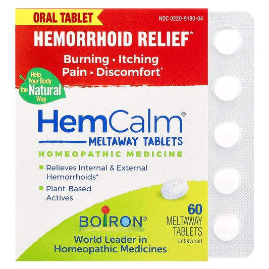 Boiron HemCalm Unflavored 60 Meltaway Tablets for Hemorrhoid Relief - Image 1