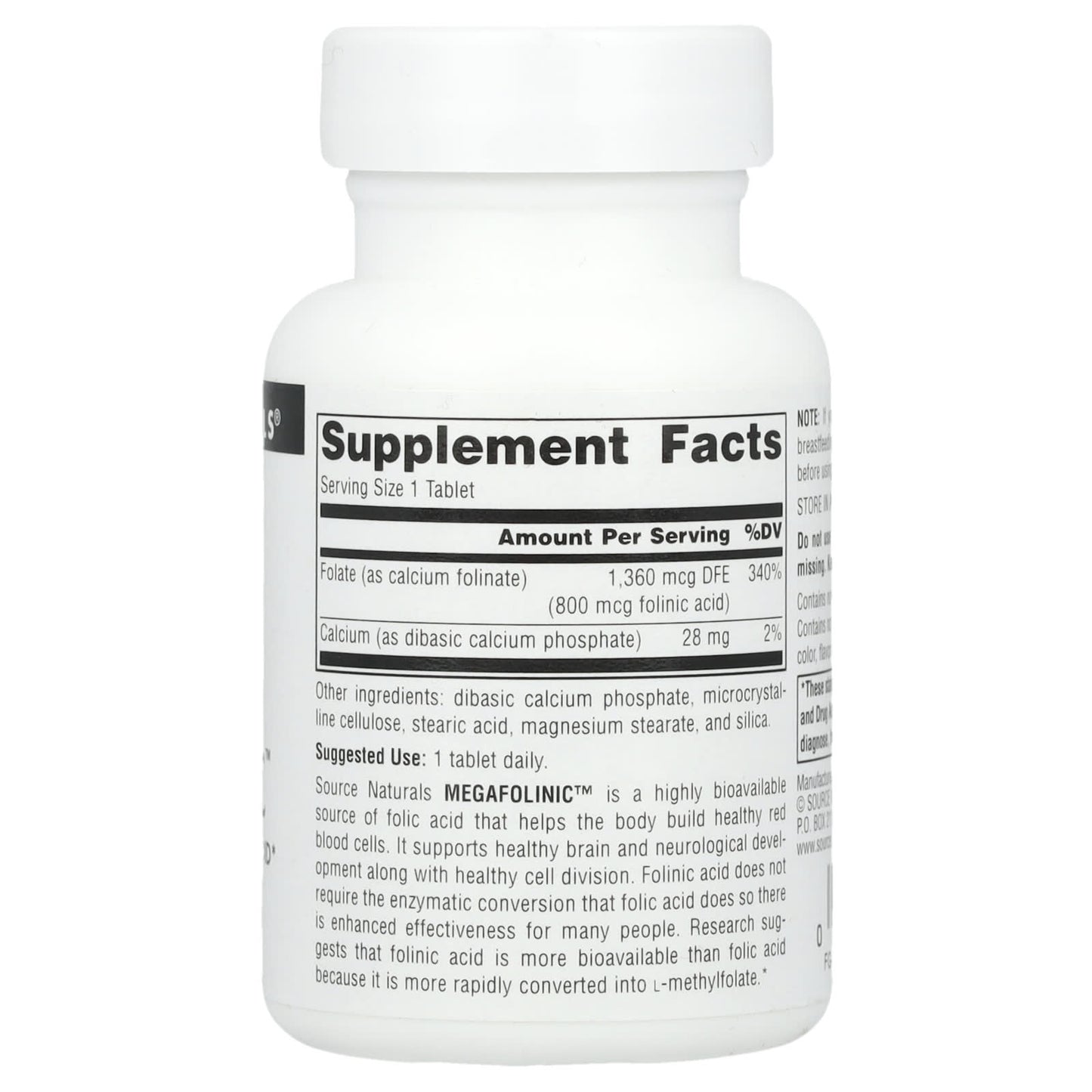 Source Naturals, MegaFolinic™, 800 mcg, 120 Tablets - Image 2