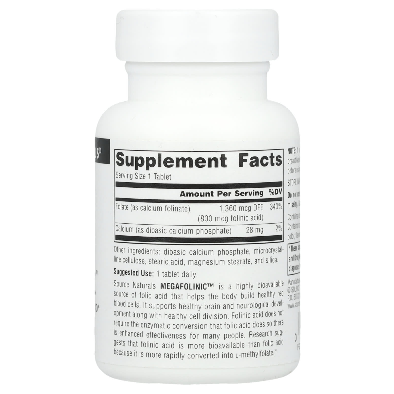 Source Naturals, MegaFolinic™, 800 mcg, 120 Tablets - Image 2