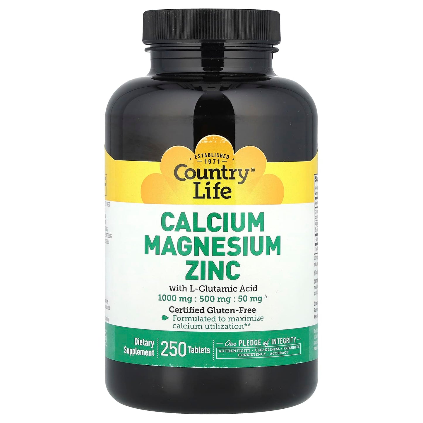 Country Life Calcium Magnesium Zinc Supplement, 250 Tablets - Image 1