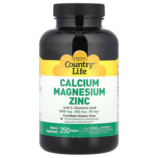Country Life Calcium Magnesium Zinc Supplement, 250 Tablets - Image 1