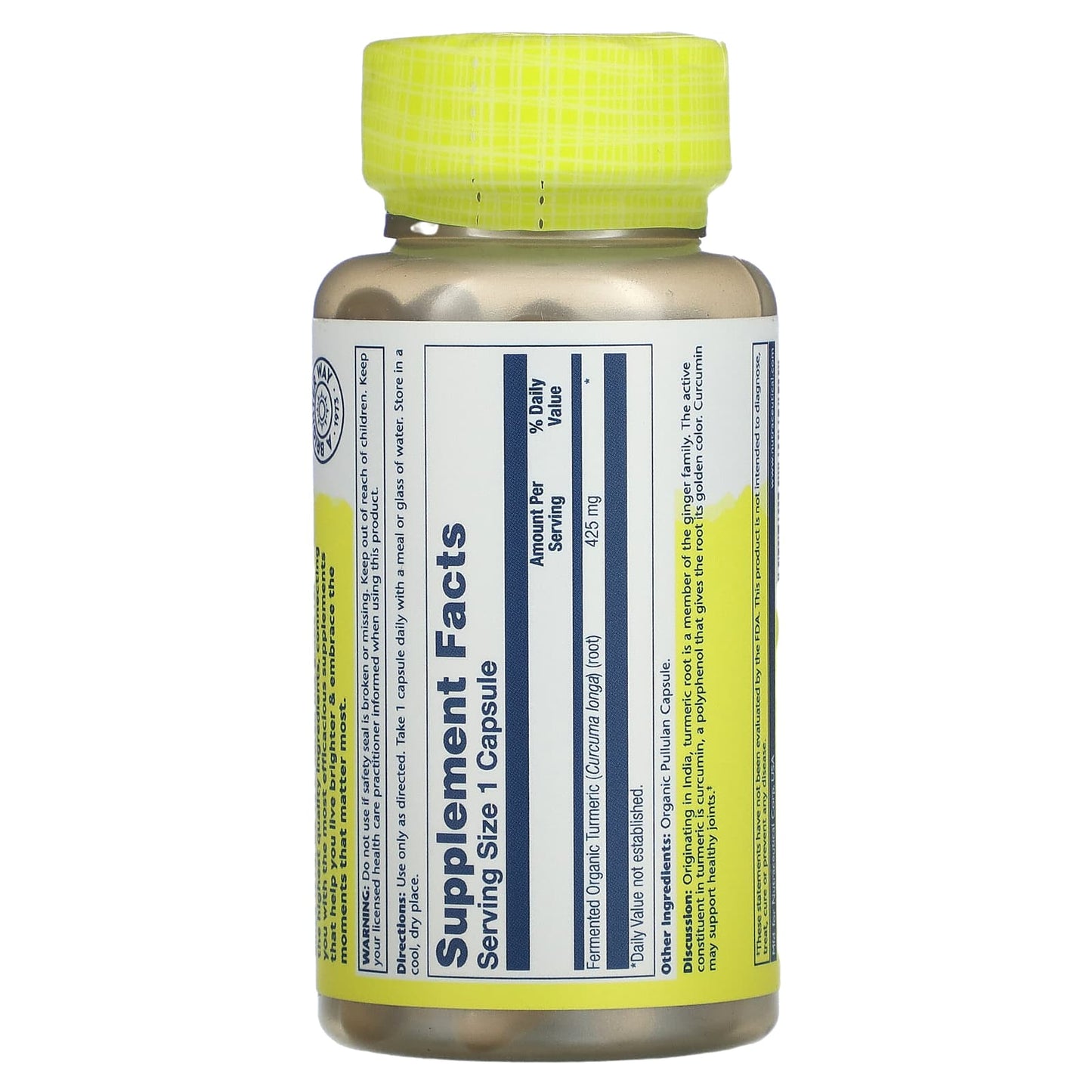 Solaray, Fermented Organic Turmeric, 425 mg, 100 Organic Capsules - Image 2