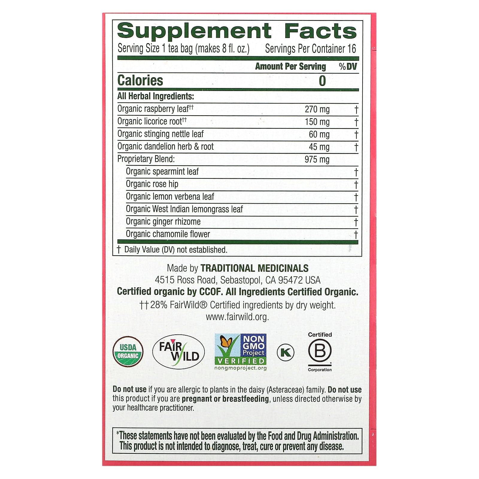 Traditional Medicinals, Organic Healthy Cycle, Raspberry Leaf, Caffeine Free, 16 Wrapped Tea Bags, 0.85 oz (24 g) - Image 2