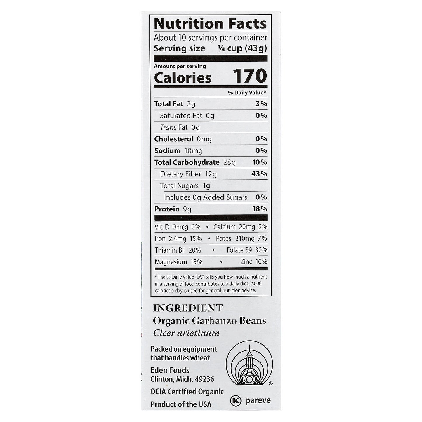 Organic Garbanzo Beans by Eden Foods, 16 oz (454g), Non-GMO & Gluten-Free - Image 2