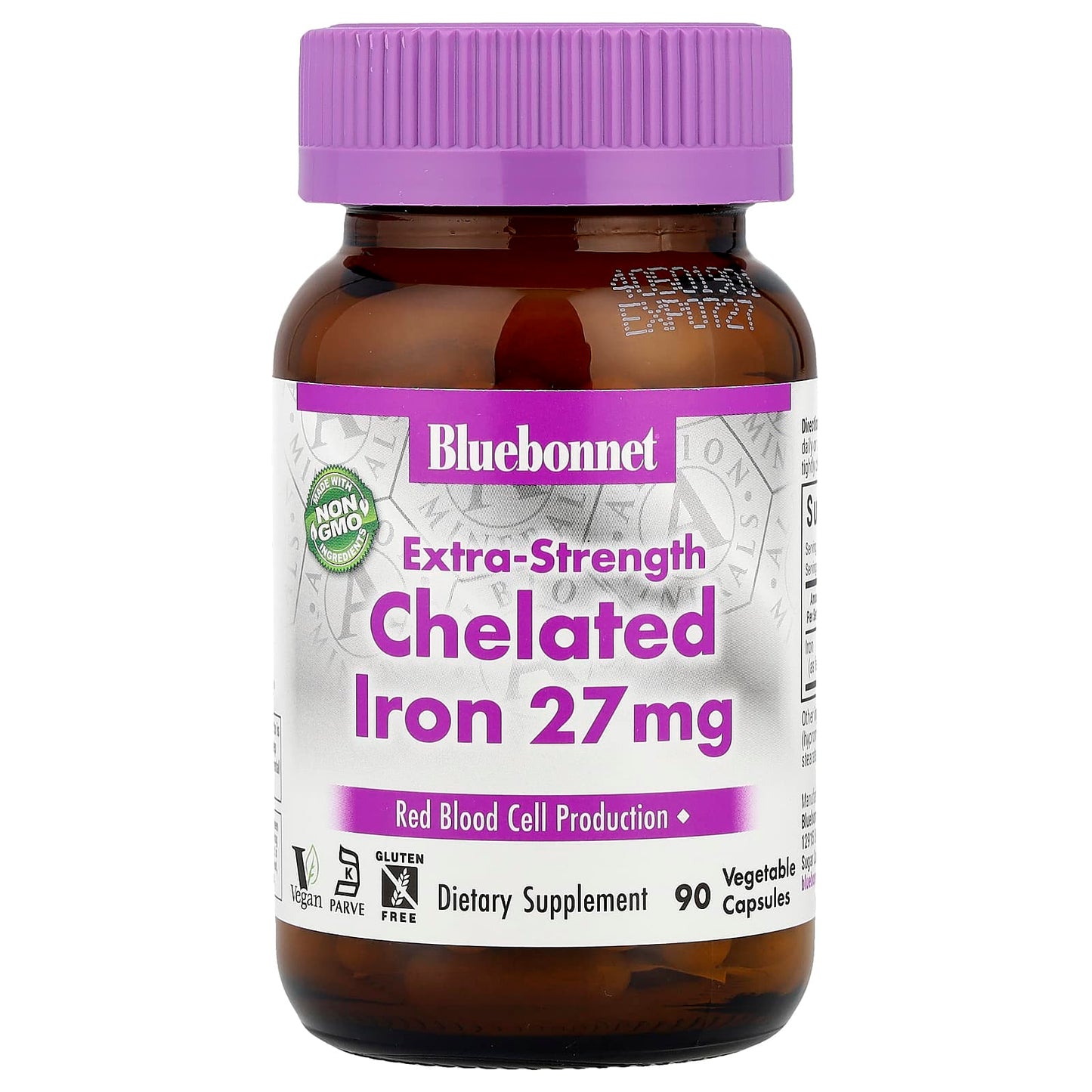 Bluebonnet Chelated Iron 27mg, Extra-Strength, Non-GMO Capsules - Image 1