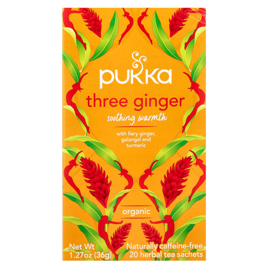 Pukka Herbs, Organic Herbal Tea, Three Ginger, Caffeine Free, 20 Sachets, 1.27 oz (36 g) - Image 1