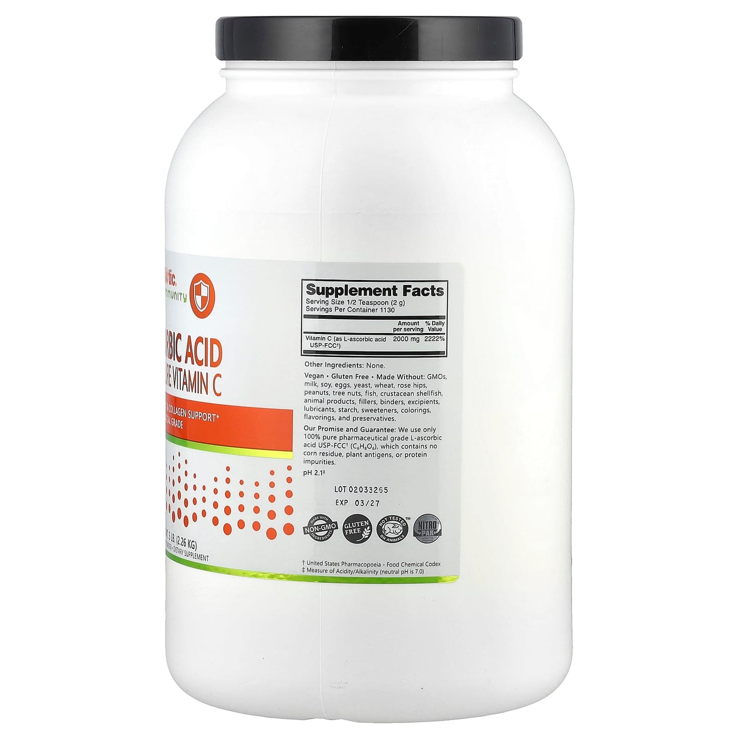 NutriBiotic, Immunity, Ascorbic Acid, 100% Pure Vitamin C, Crystalline Powder, 5 lb (2.26 kg) - Image 2